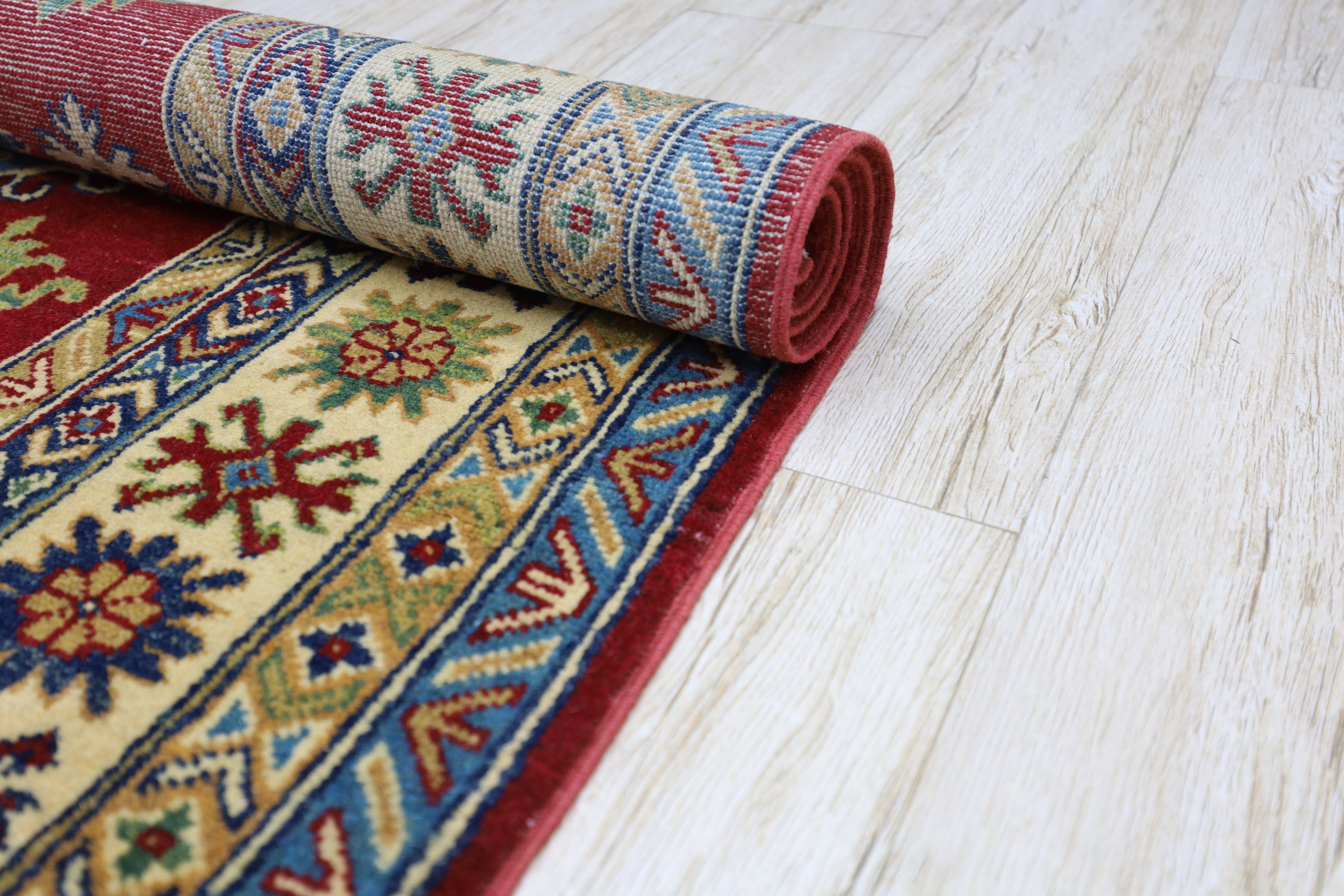 Hand-Knotted Afghani Kazak Wool Rug – 4’9″ x 6’8″