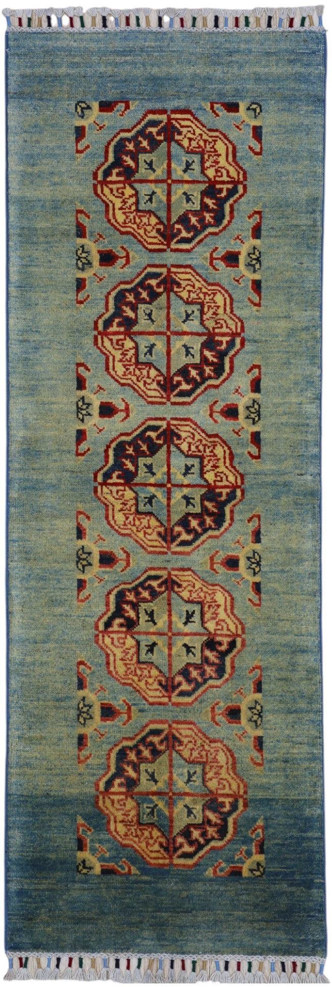 Hand-Knotted Afghani Kazak Wool Rug – 2’1″ x 5’7″