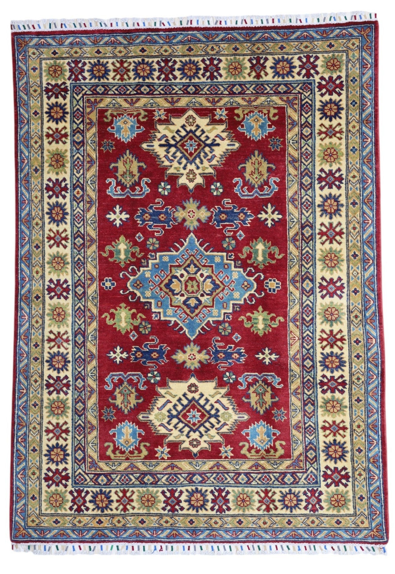 Hand-Knotted Afghani Kazak Wool Rug – 4’9″ x 6’8″