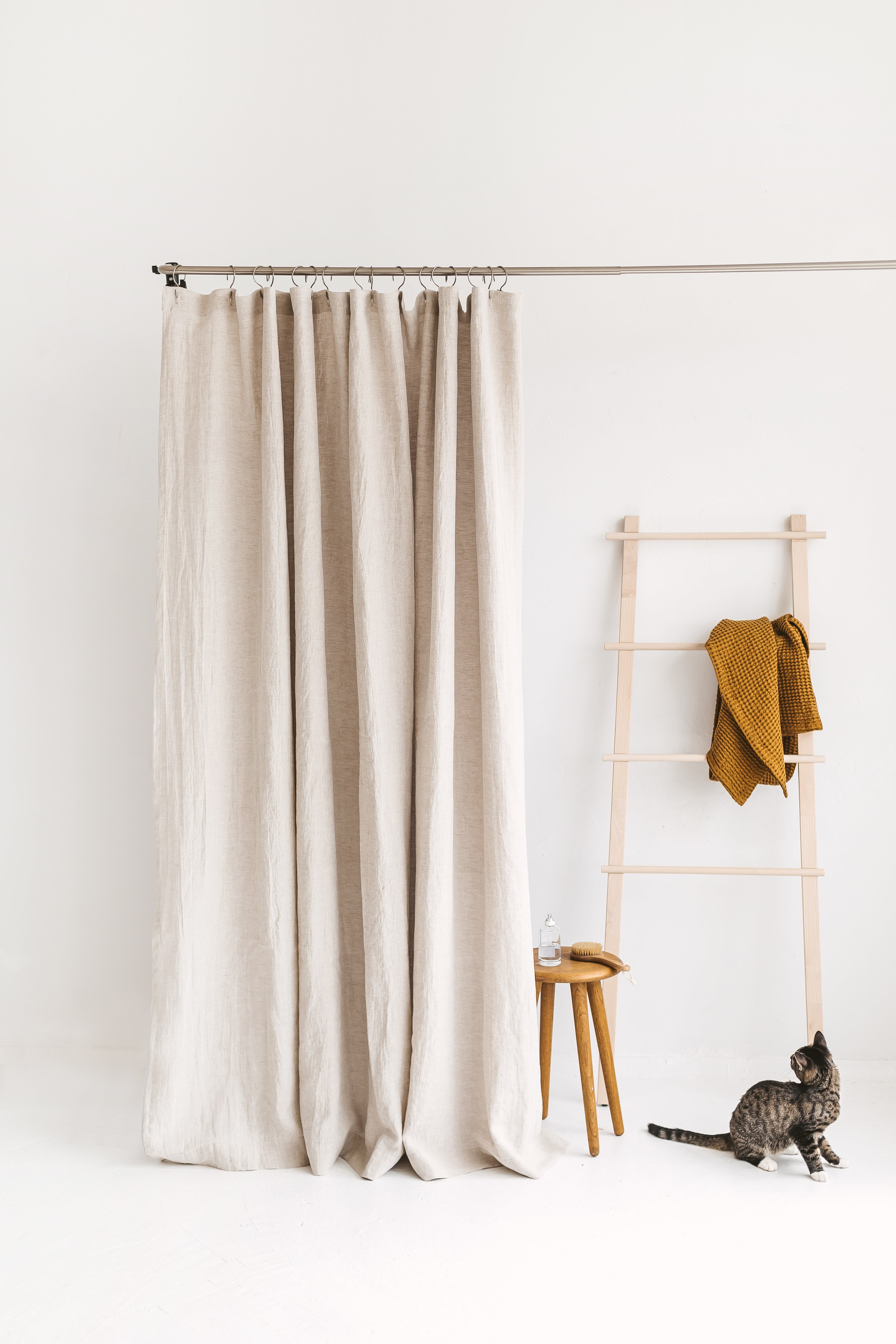 Organic Linen Shower Curtain | Natural Color | Eco-Friendly & Mold-Resistant | UK Made-0