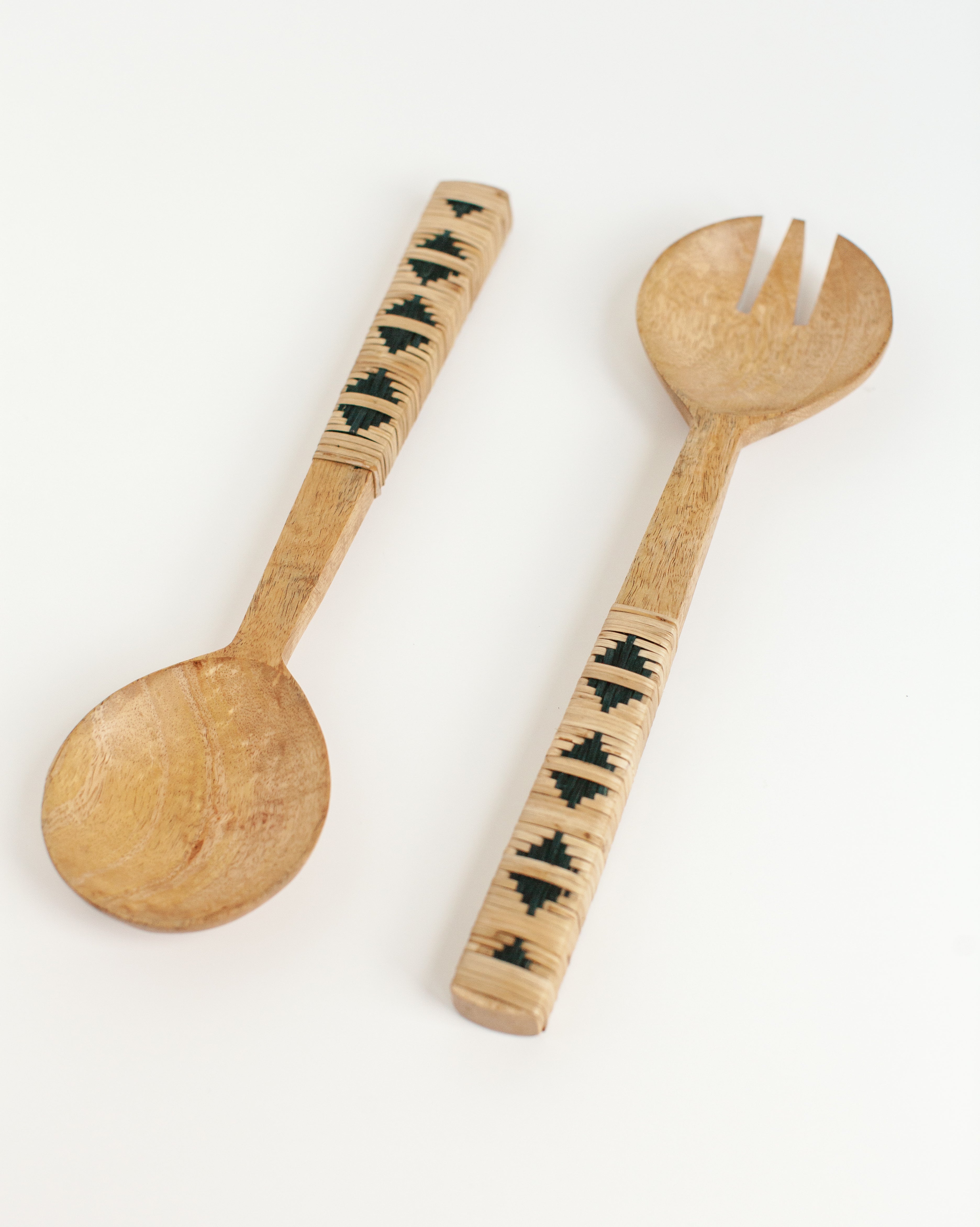 Geo Woven Mango Wood Salad Servers-2