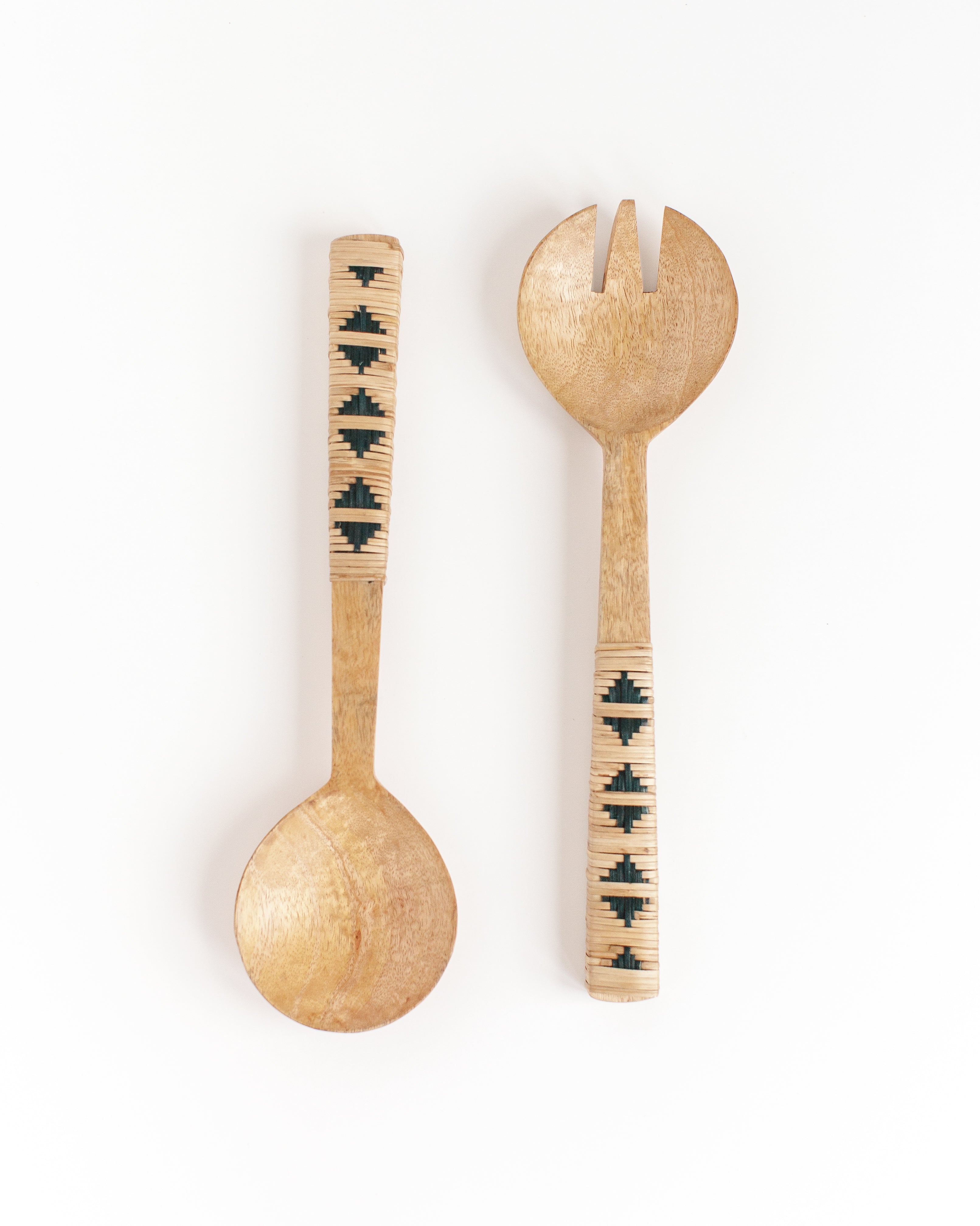 Geo Woven Mango Wood Salad Servers-0
