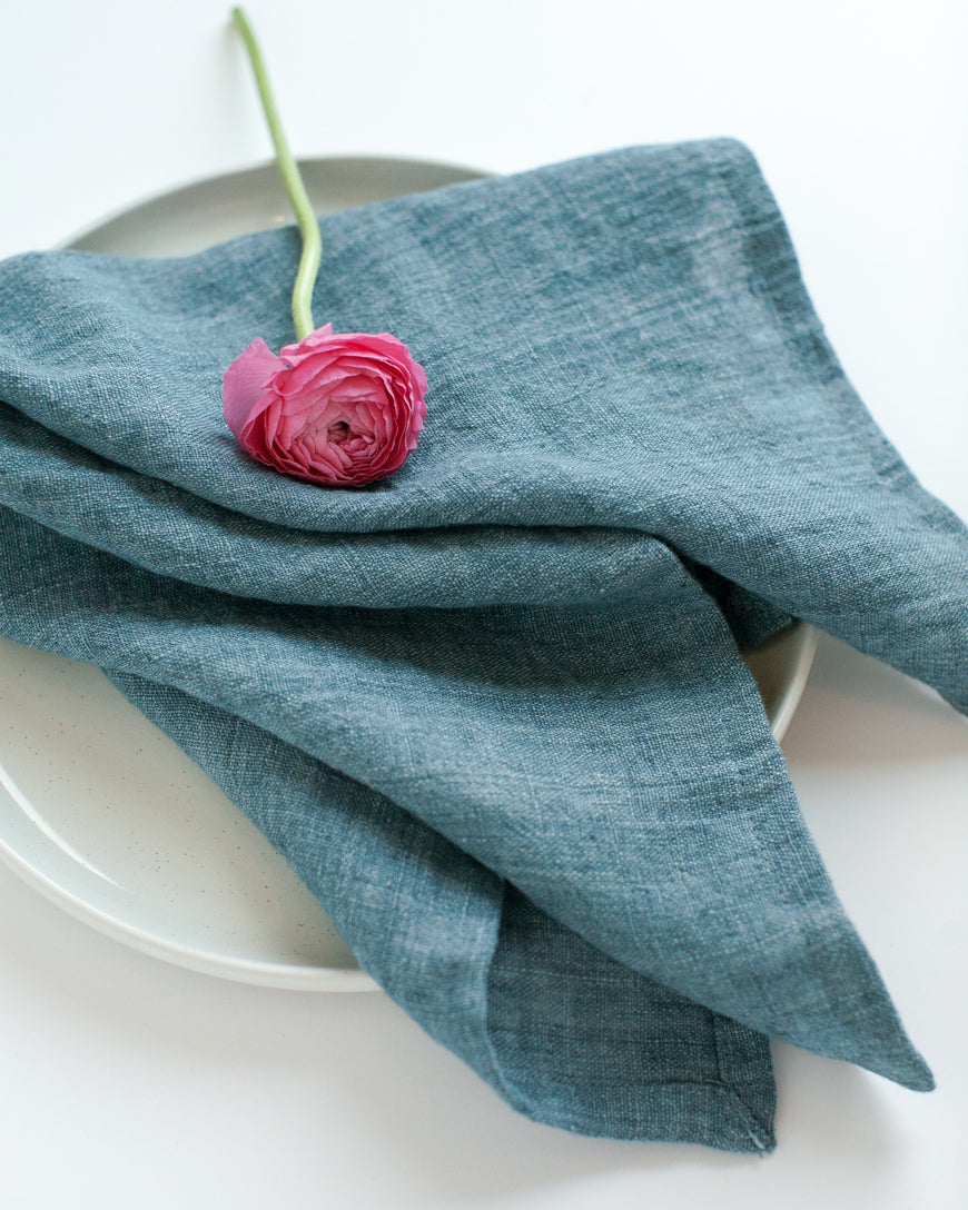 Stone Washed Linen Hemmed Dinner Napkins-10