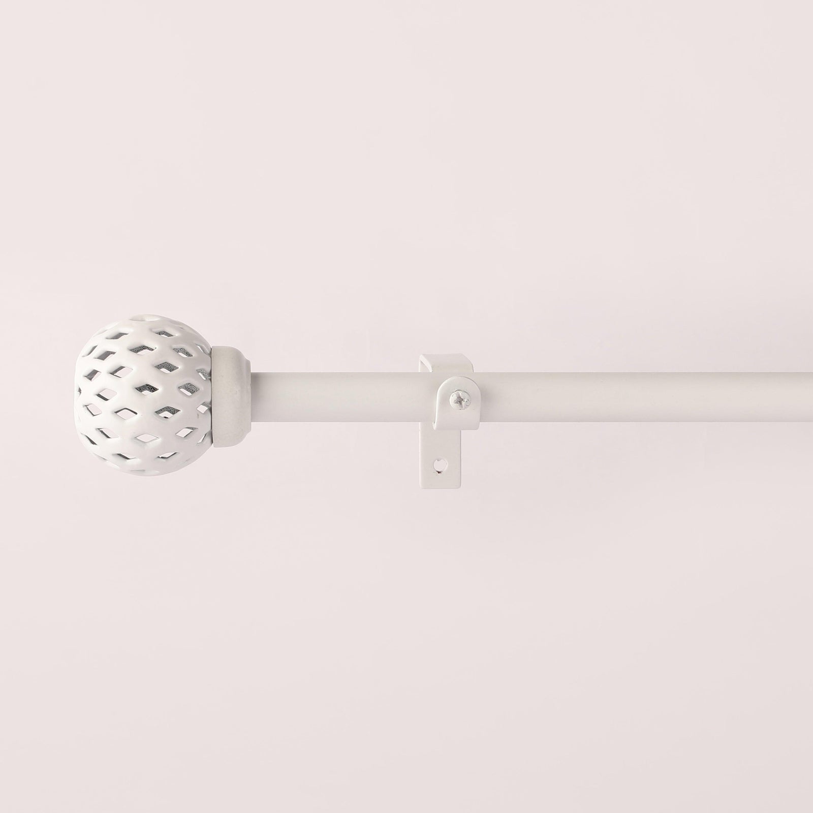 White Extendable Curtain Pole | Geometric Cage Finials | 61-366cm-1