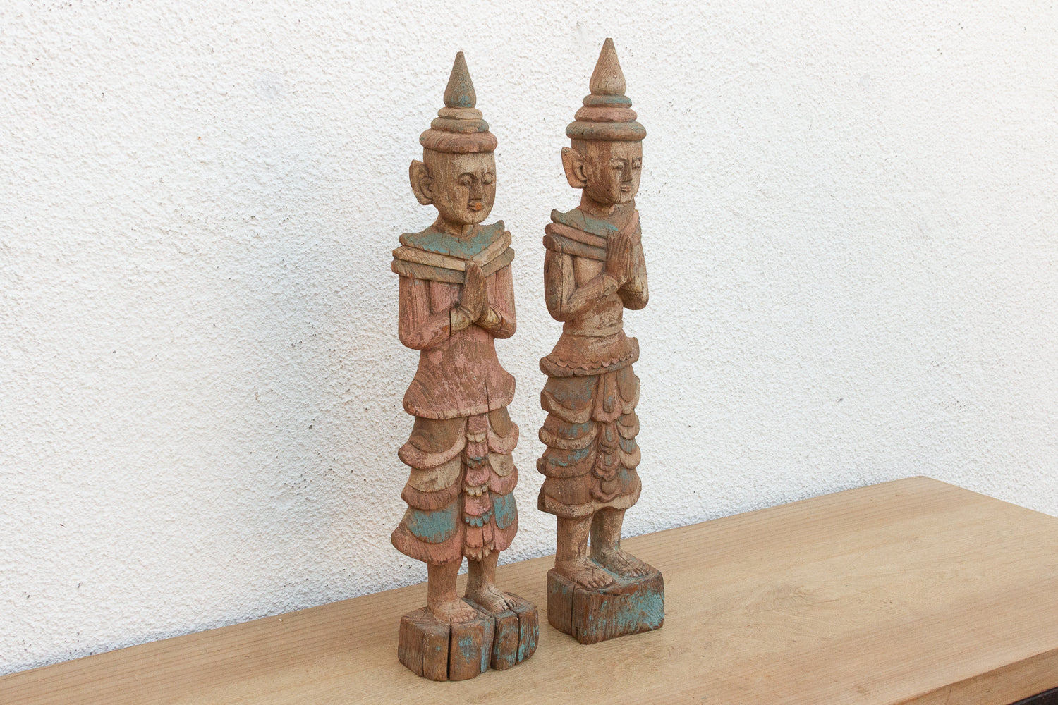 Pair of Antique Painted Wood Folk Figures