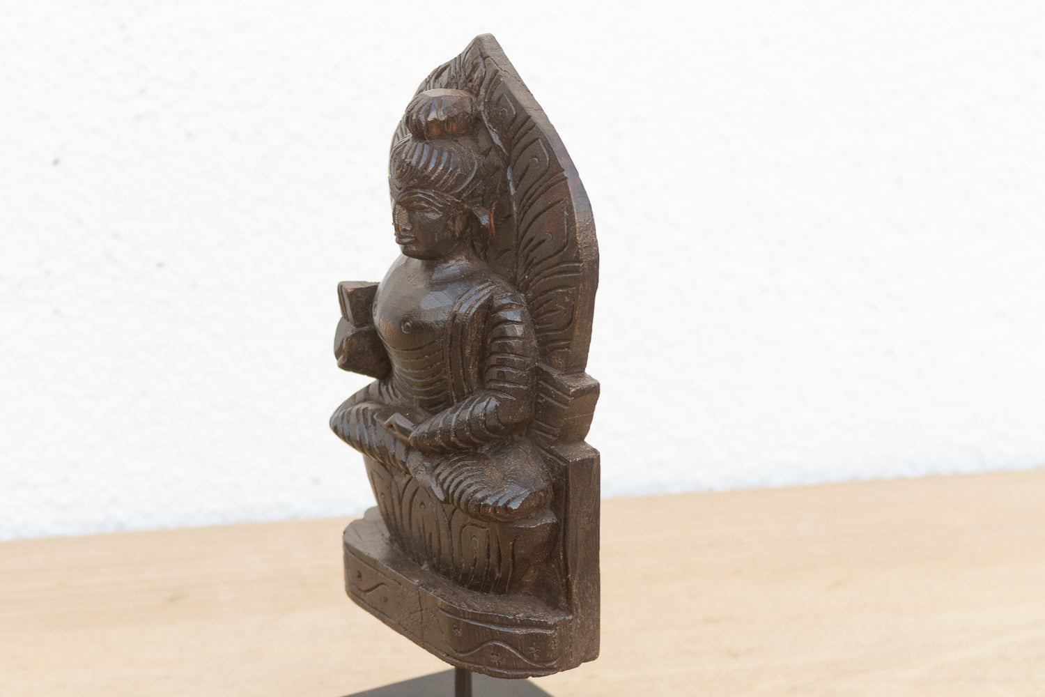 Vintage Carved Wooden Buddha on Stand