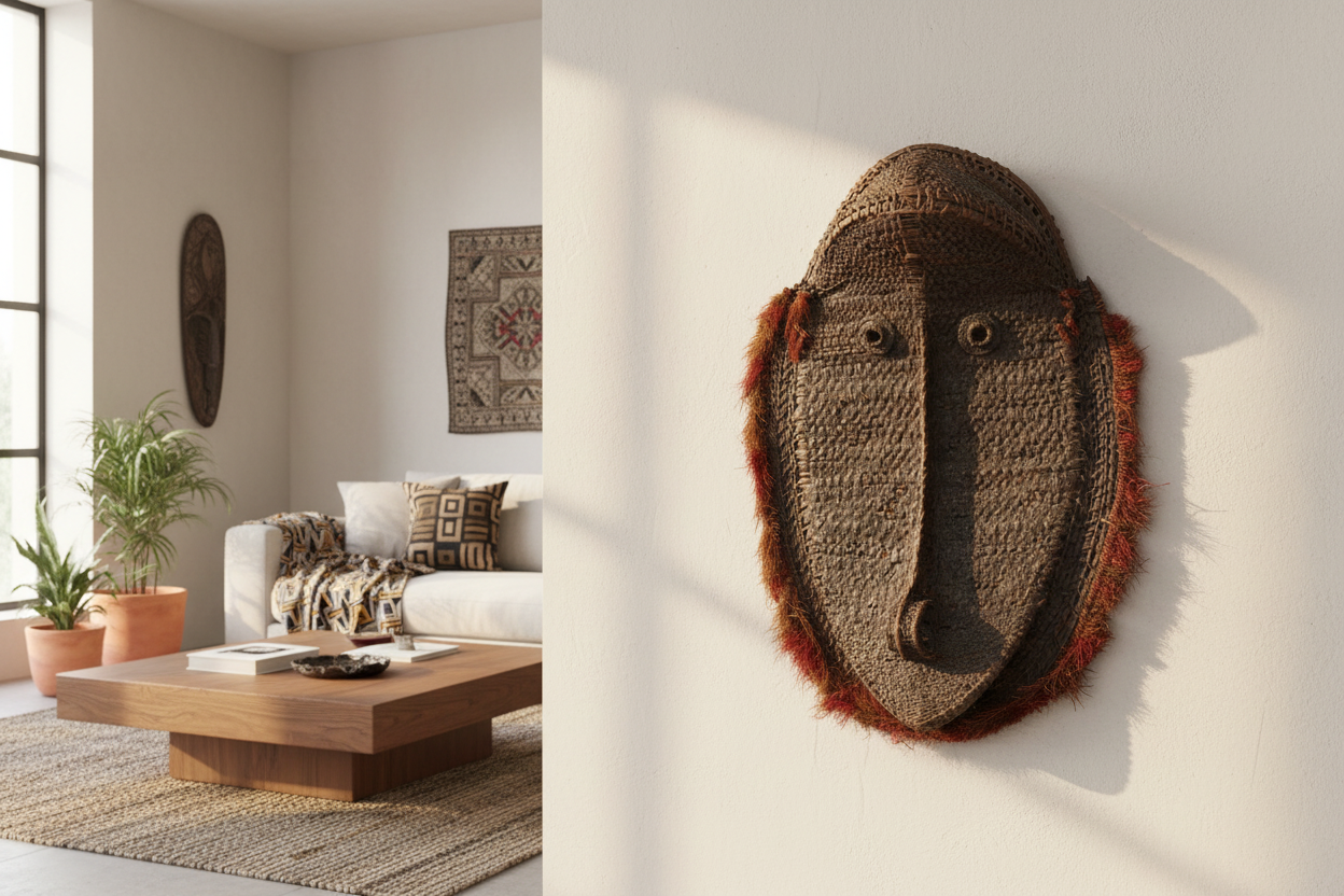 Large Antique Woven Rattan Yam Mask