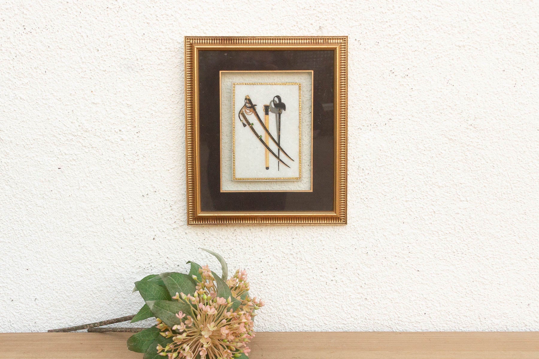 Vintage Indian Framed Art Ceremonial Crossed Swords