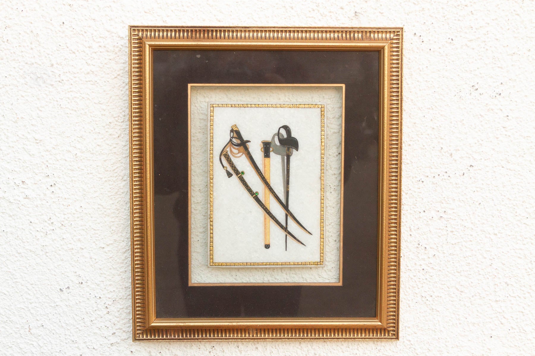 Vintage Indian Framed Art Ceremonial Crossed Swords
