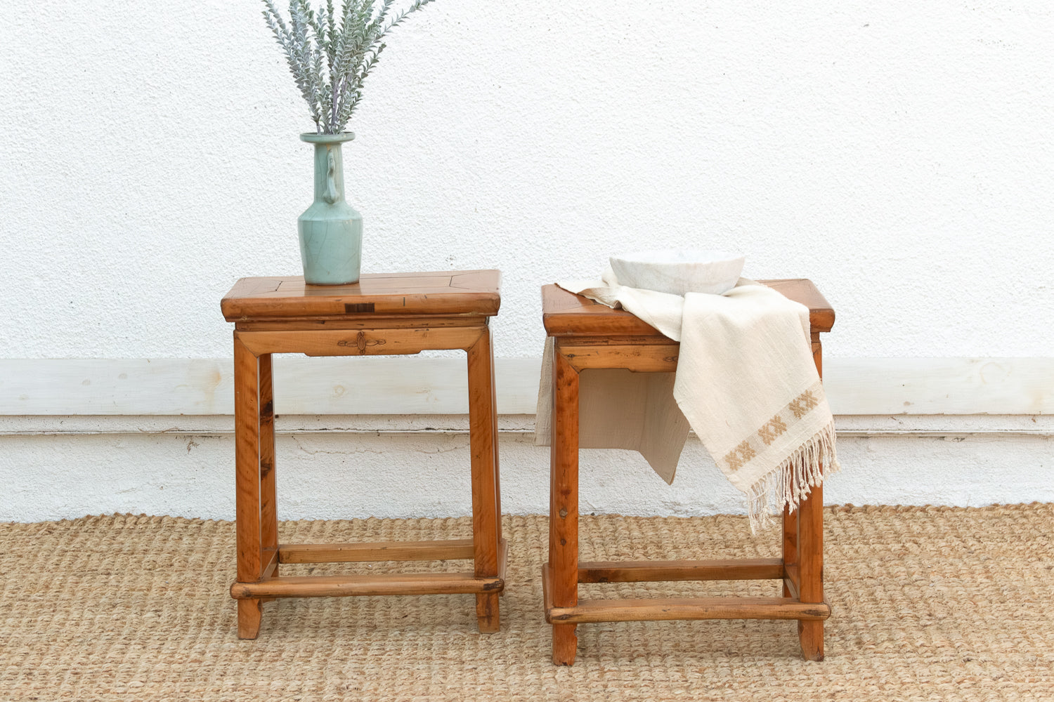 Pair of Antique Chinese Rectangular Stools