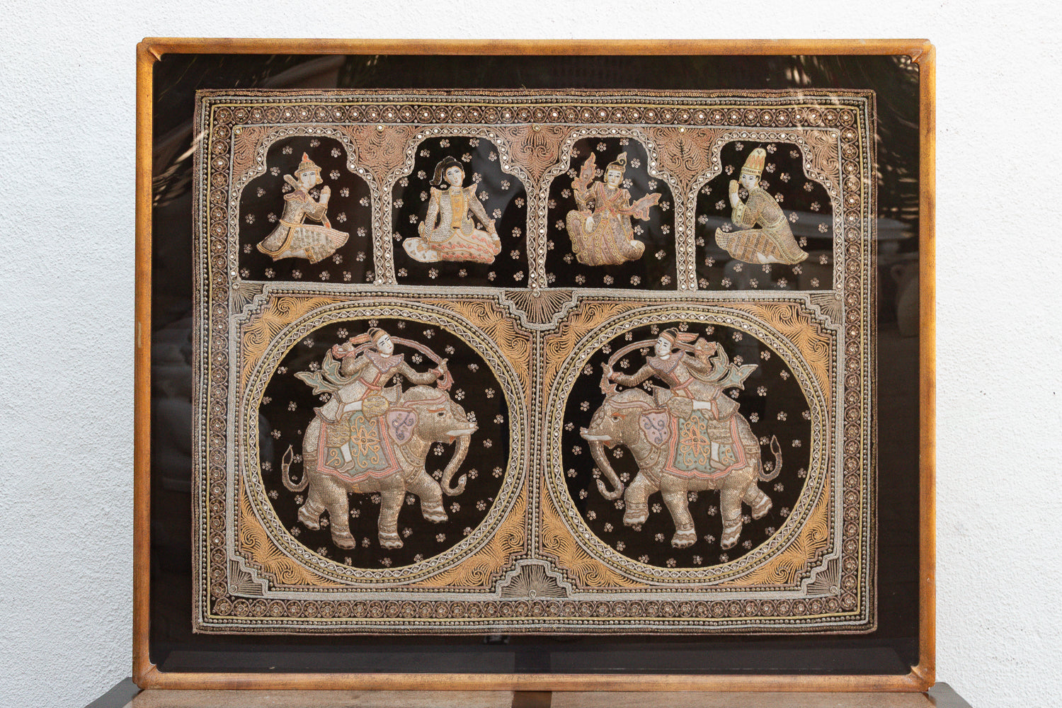 Large Framed Burmese Kalaga Elephants Tapestry