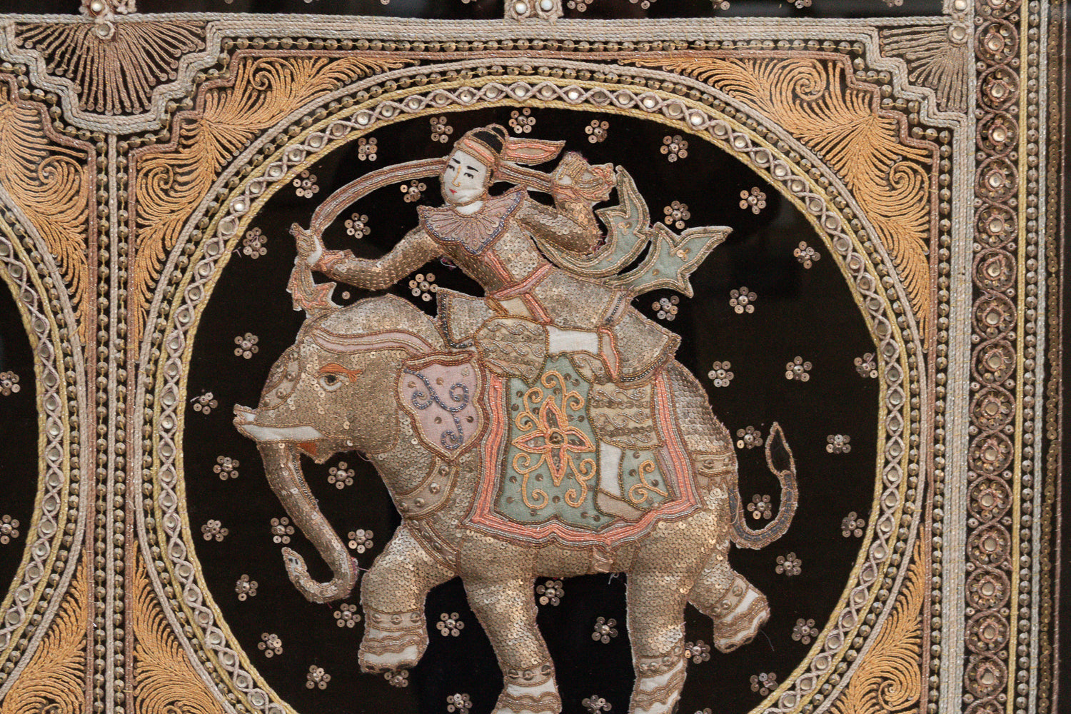 Large Framed Burmese Kalaga Elephants Tapestry