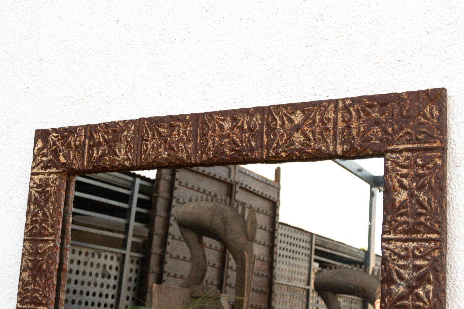 Large Antique Pressed Tin Tile Floor Mirror