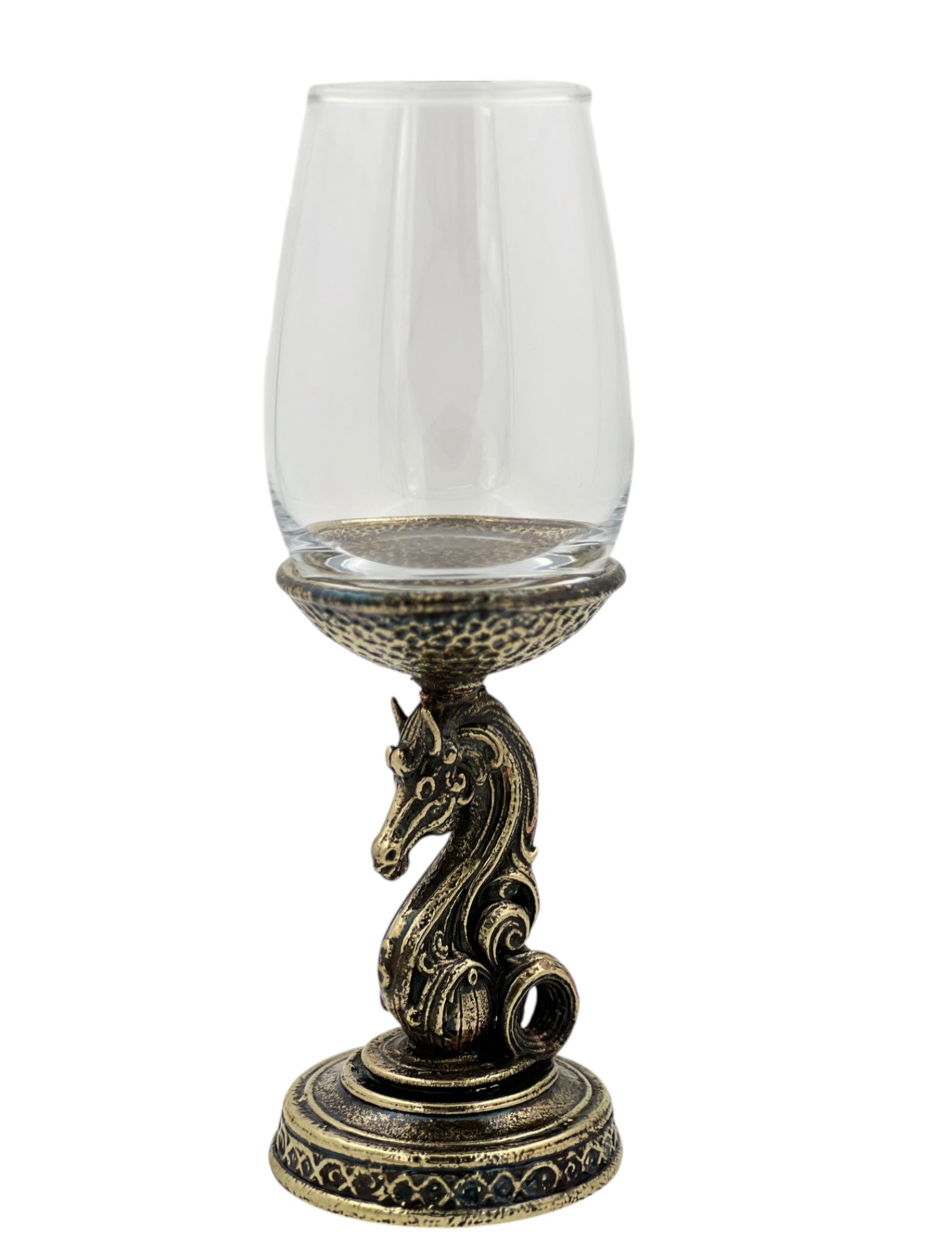 Set of 4 - Knight Wine Glasses | Chess Inspired Decorative Drinkware | Statement Barware | Antique, Gold or Silver Finish-3