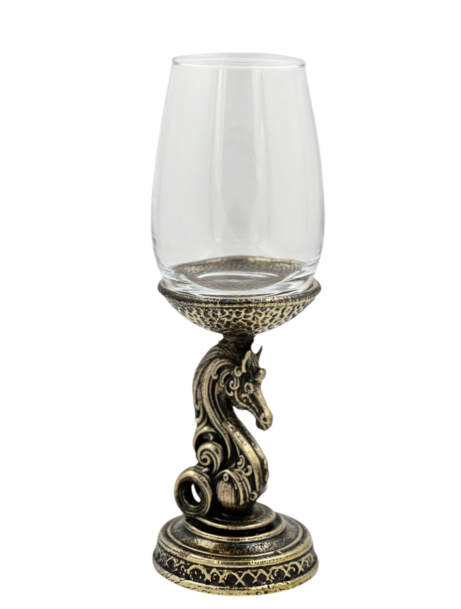 Set of 4 - Knight Wine Glasses | Chess Inspired Decorative Drinkware | Statement Barware | Antique, Gold or Silver Finish-6