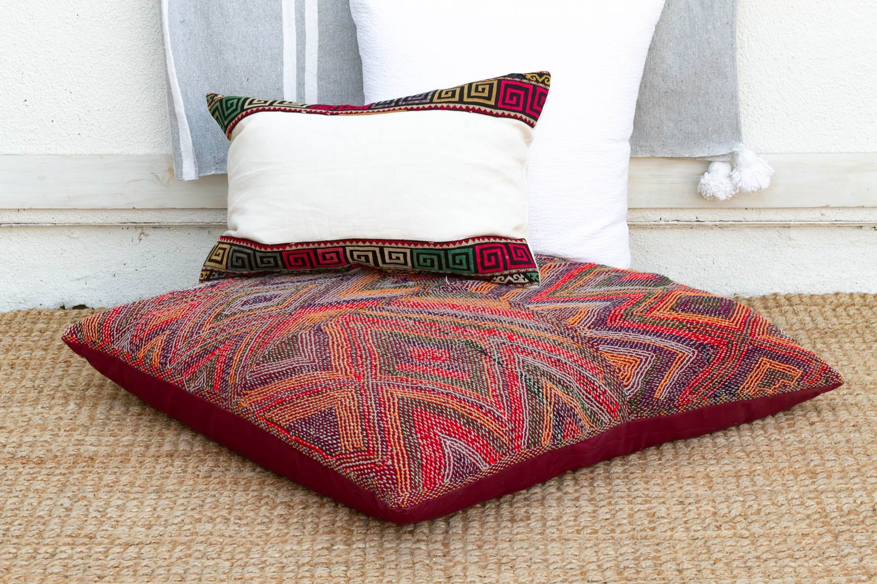 Antique Multicolor Chevron Pattern Saami Floor Lounger