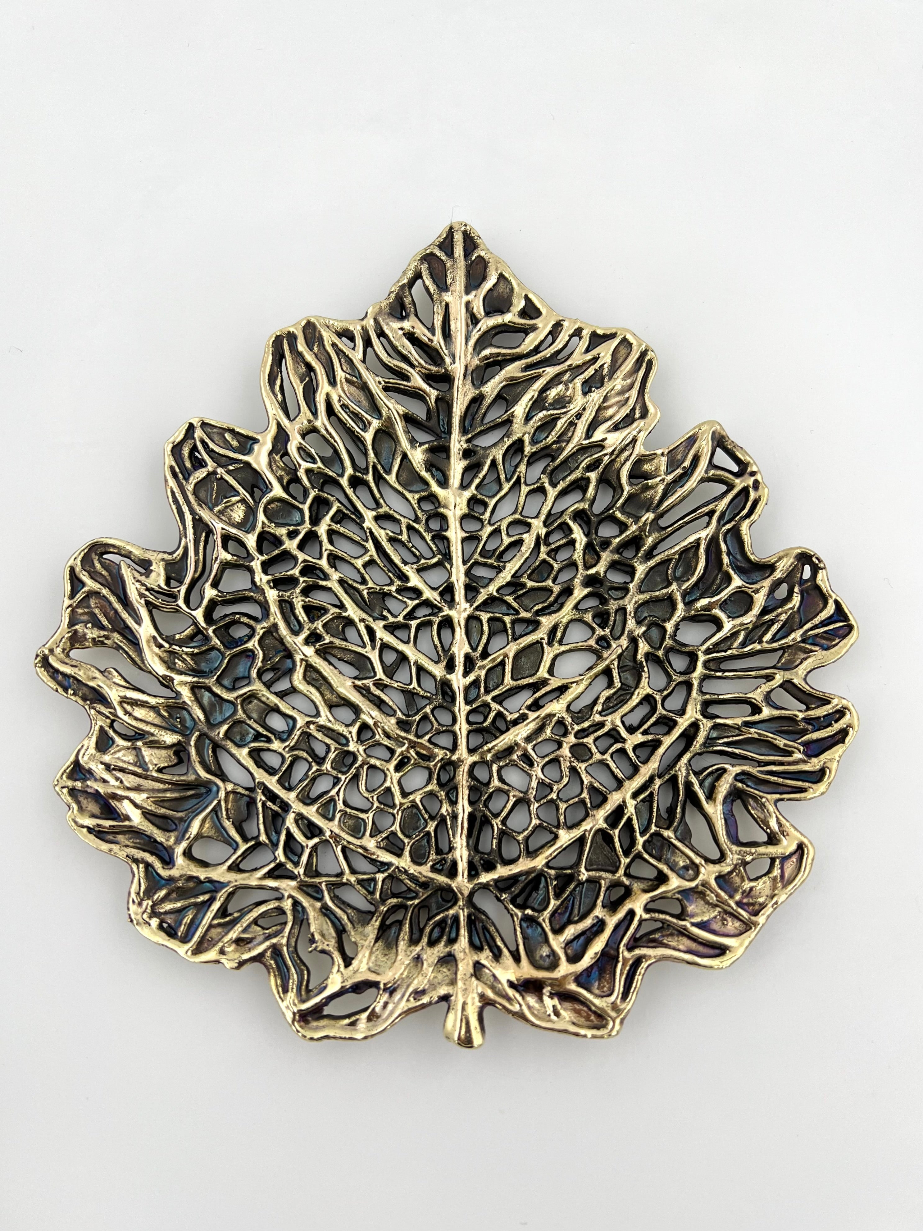 Skeletal Leaf Tray - Decorative Metal Tray | Small Platter | Centrepiece | Home Accent | Gold, Silver or Antique Finish-2