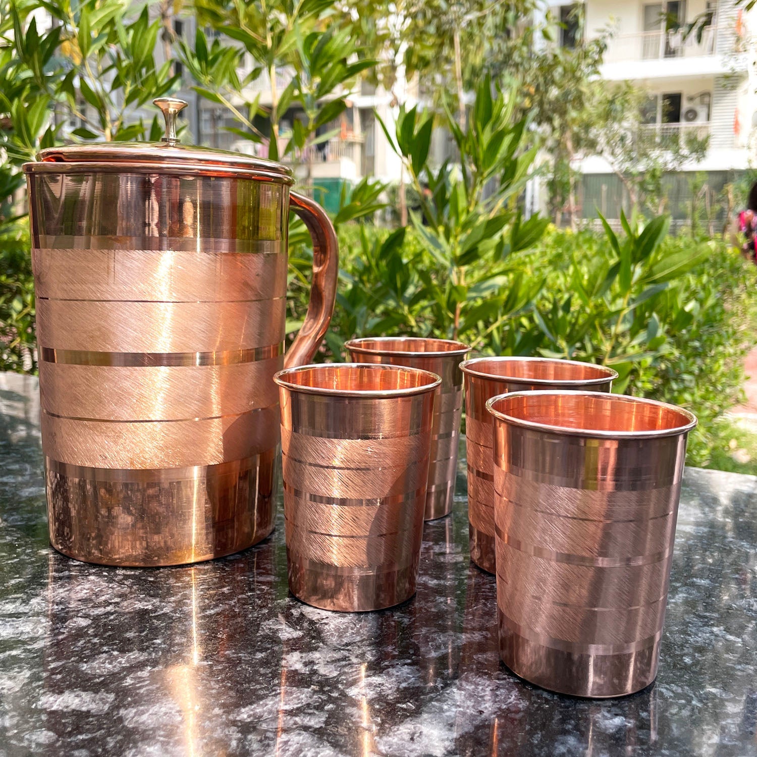Traditional Copper Jug and Glass Set (4-Piece) | Handcrafted Ayurvedic Water Set-2
