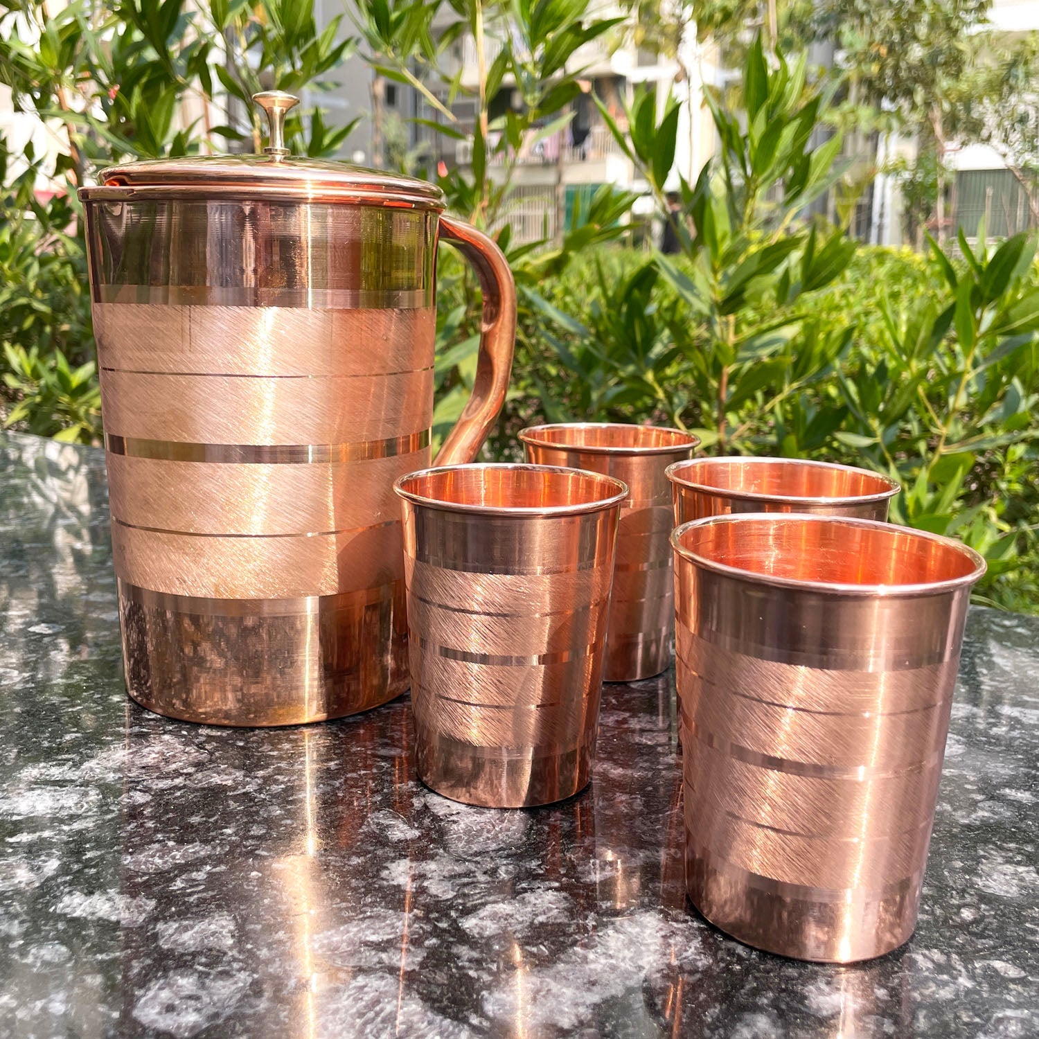 Traditional Copper Jug and Glass Set (4-Piece) | Handcrafted Ayurvedic Water Set-3