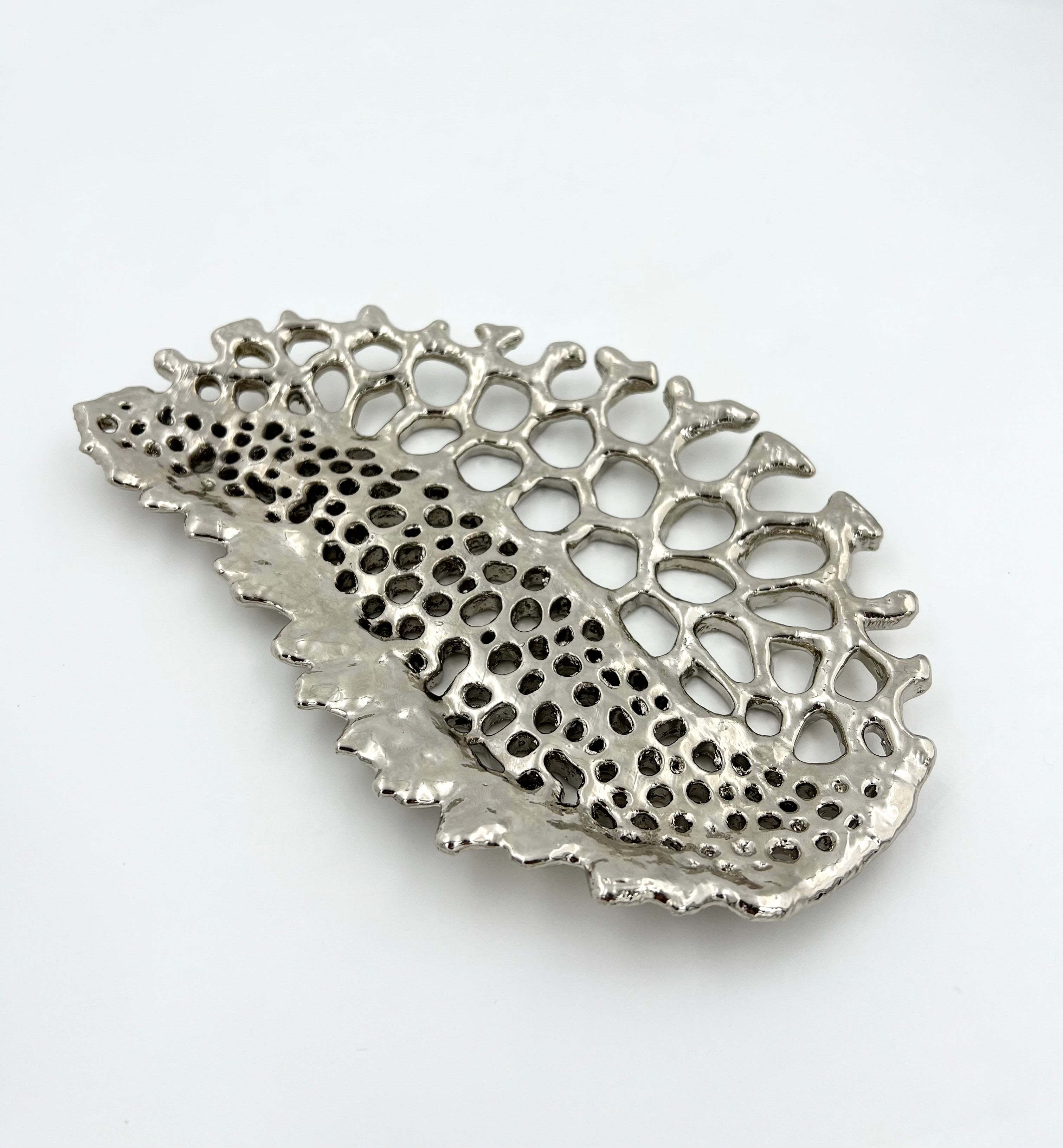 Fossil Inspired Decorative Tray – Electro-formed Sculptural Jewellery/Decor Dish | Gold or Silver Finish | Modern Coffee Table Accent-1