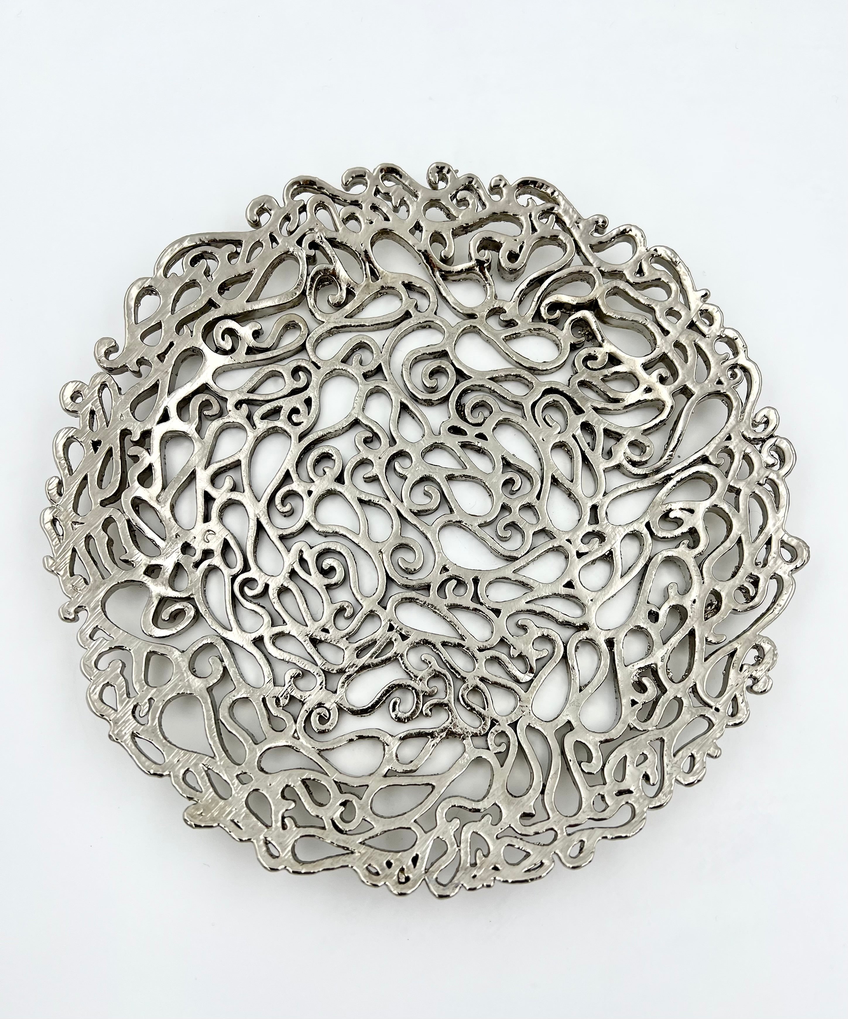 Lace Inspired Decorative Tray – Electro-formed Filigree Decor Dish, Fossil Style Art Platter in Gold or Silver Finish-1