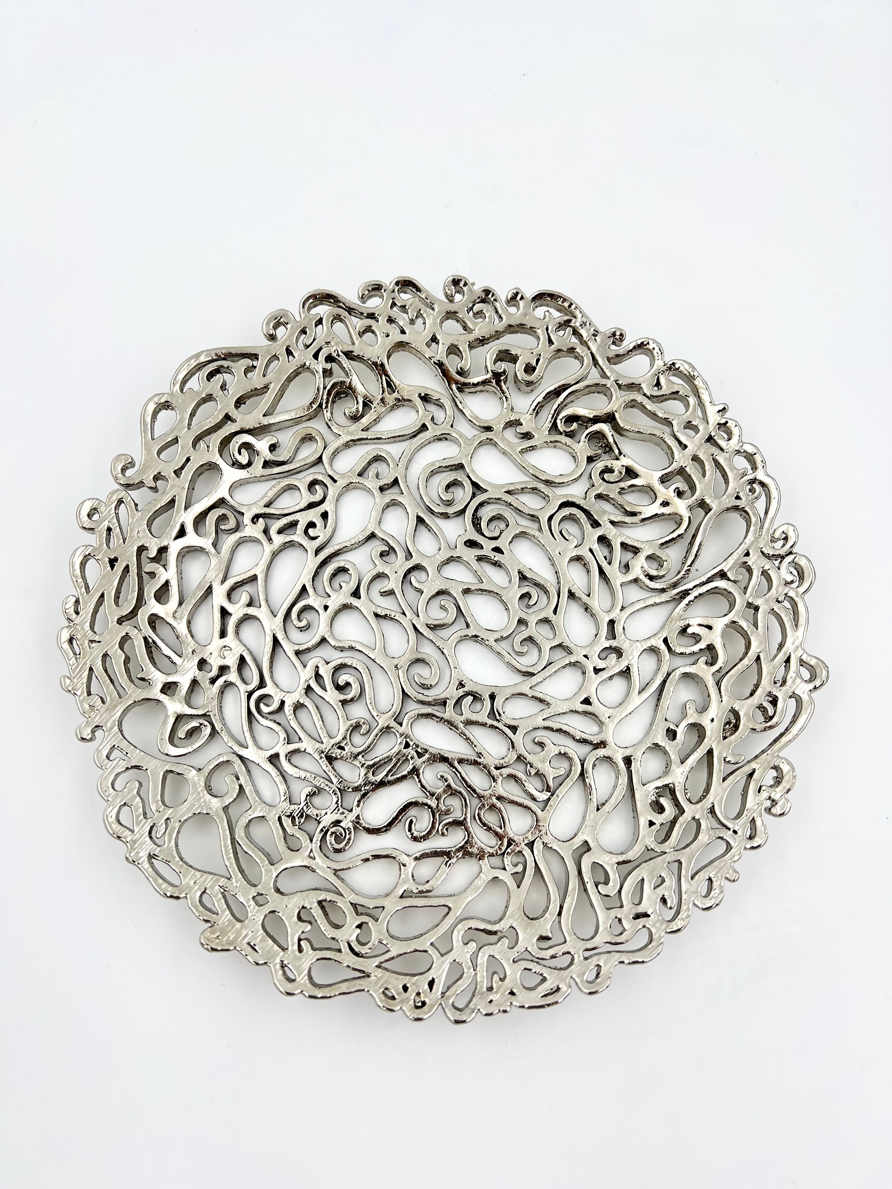 Lace Inspired Decorative Tray – Electro-formed Filigree Decor Dish, Fossil Style Art Platter in Gold or Silver Finish-3