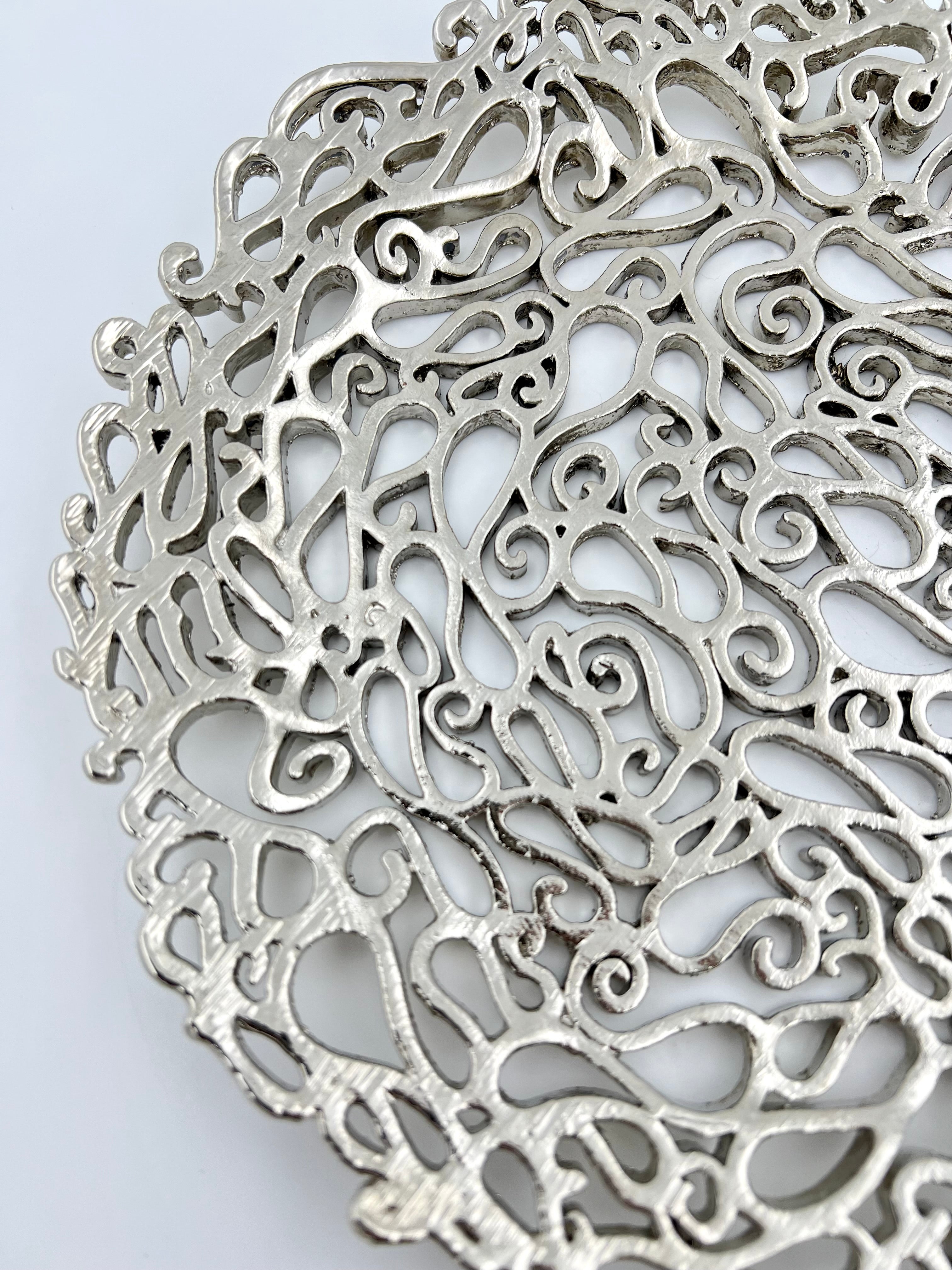 Lace Inspired Decorative Tray – Electro-formed Filigree Decor Dish, Fossil Style Art Platter in Gold or Silver Finish-4