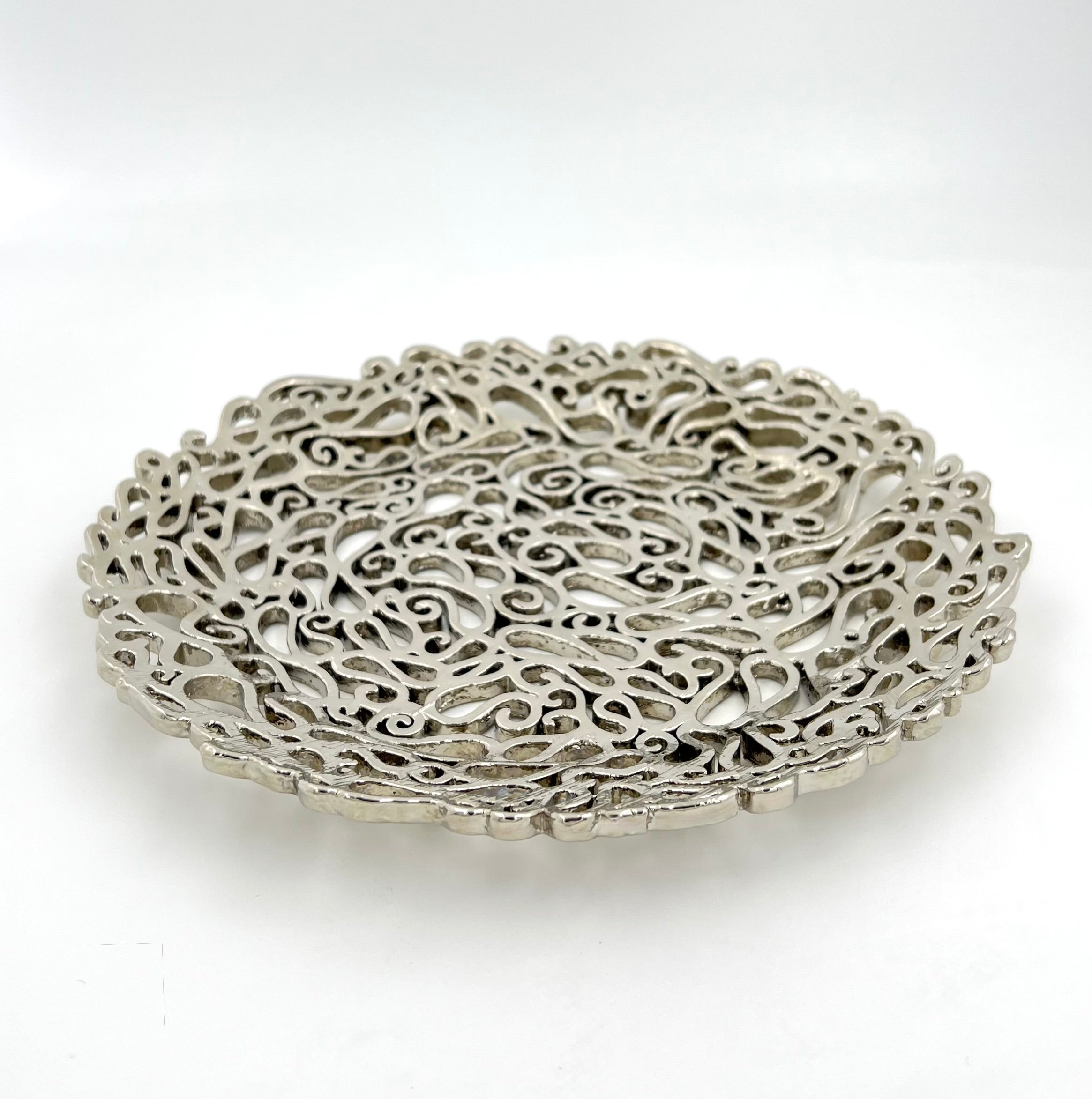 Lace Inspired Decorative Tray – Electro-formed Filigree Decor Dish, Fossil Style Art Platter in Gold or Silver Finish-2