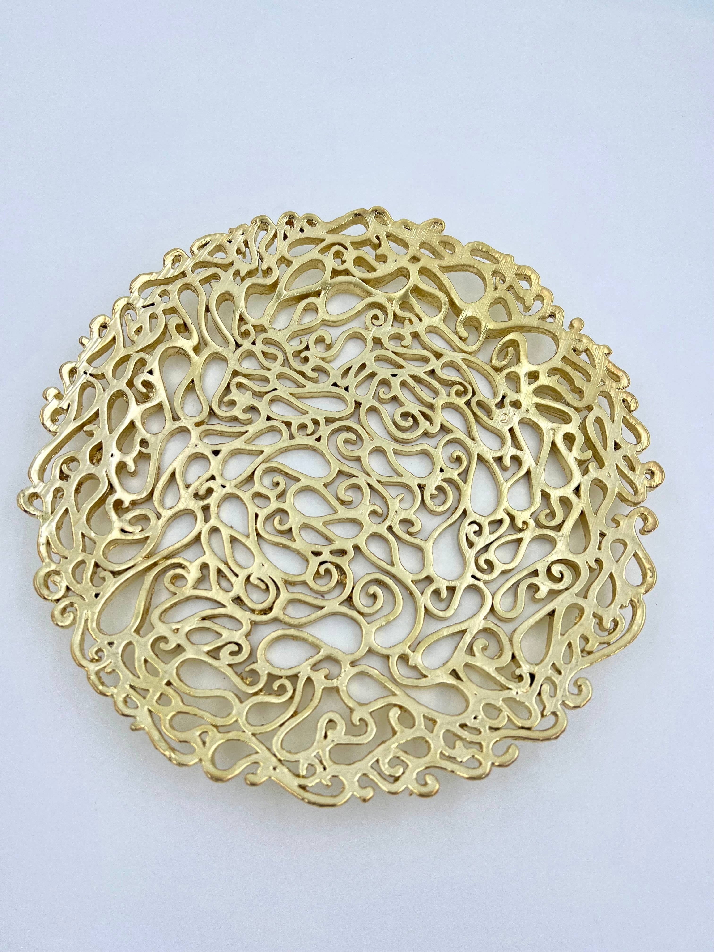 Lace Inspired Decorative Tray – Electro-formed Filigree Decor Dish, Fossil Style Art Platter in Gold or Silver Finish-0