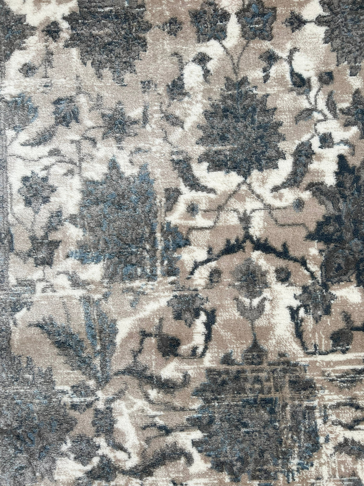 ROY's Home Navy Big Flower Area Rugs, Vintage Effect Lines