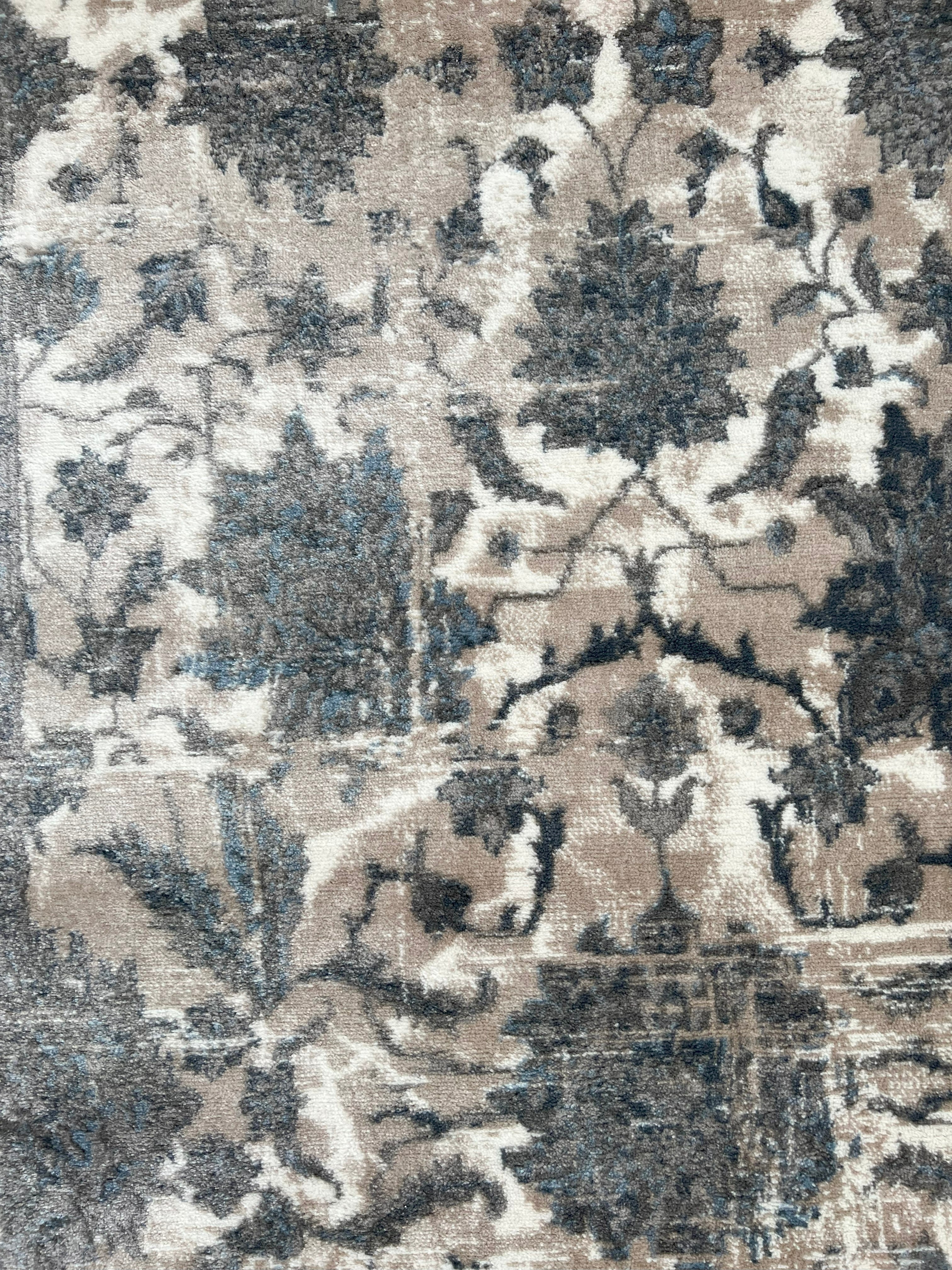 ROY's Home Navy Big Flower Area Rugs, Vintage Effect Lines