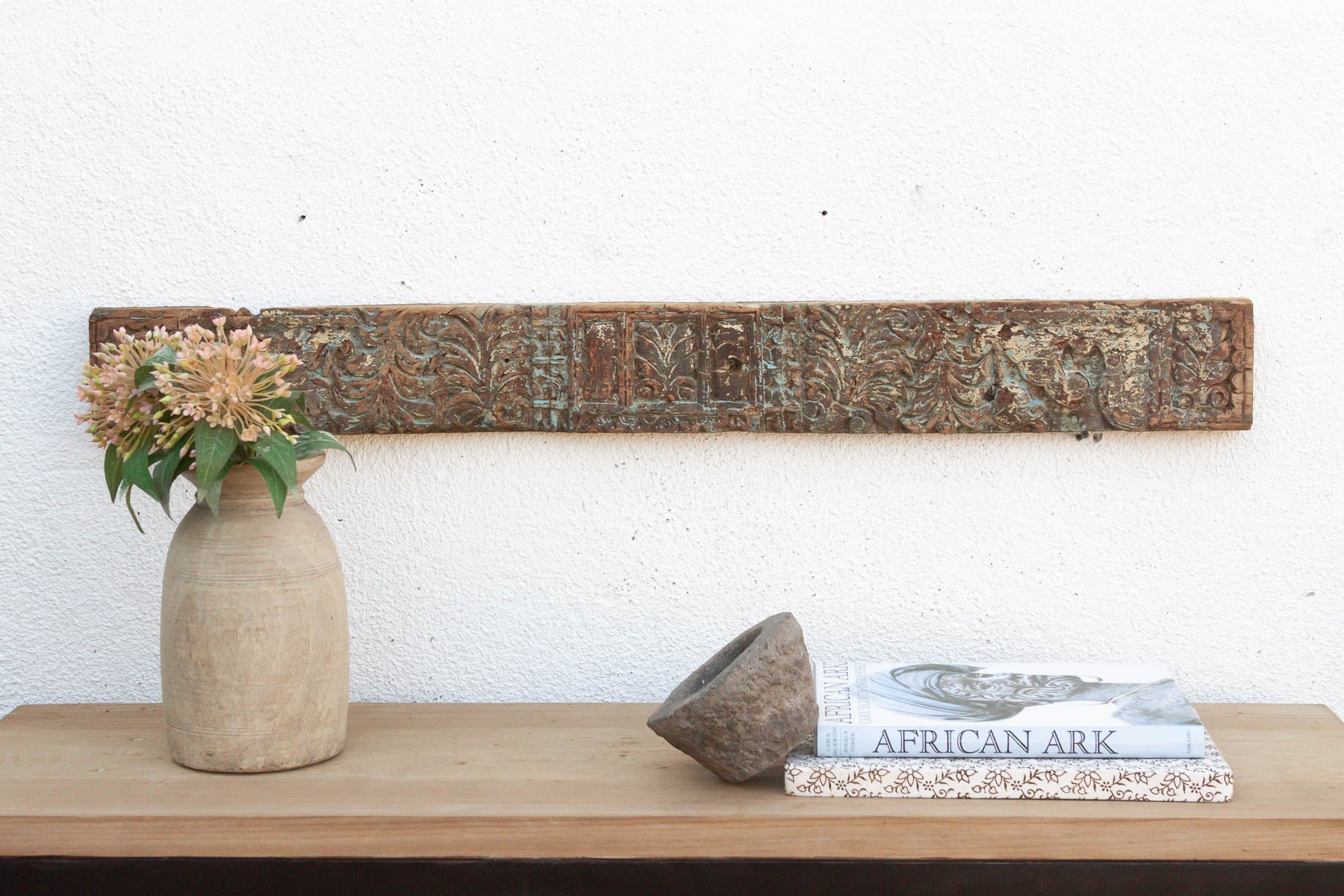Weathered Teal 19th Century Carved Lintel