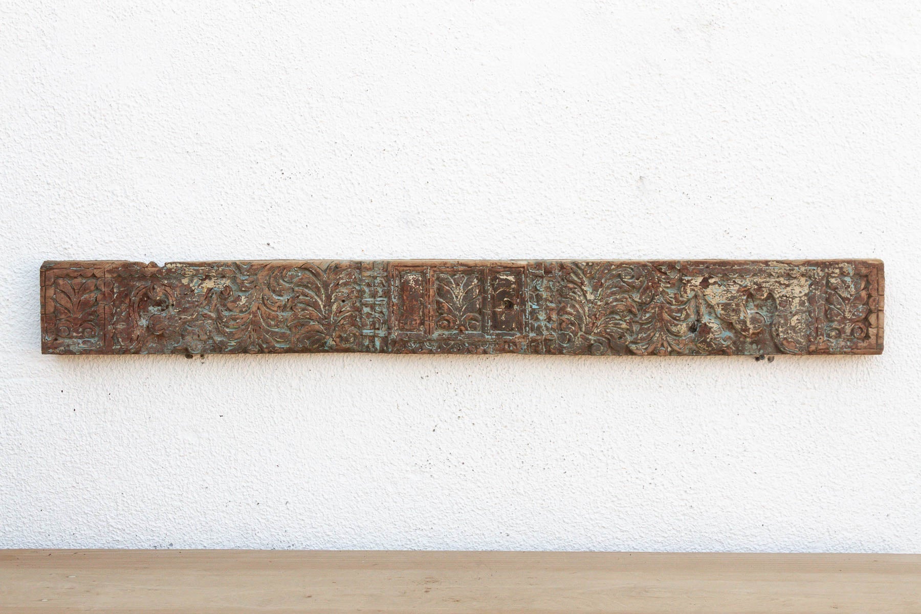 Weathered Teal 19th Century Carved Lintel