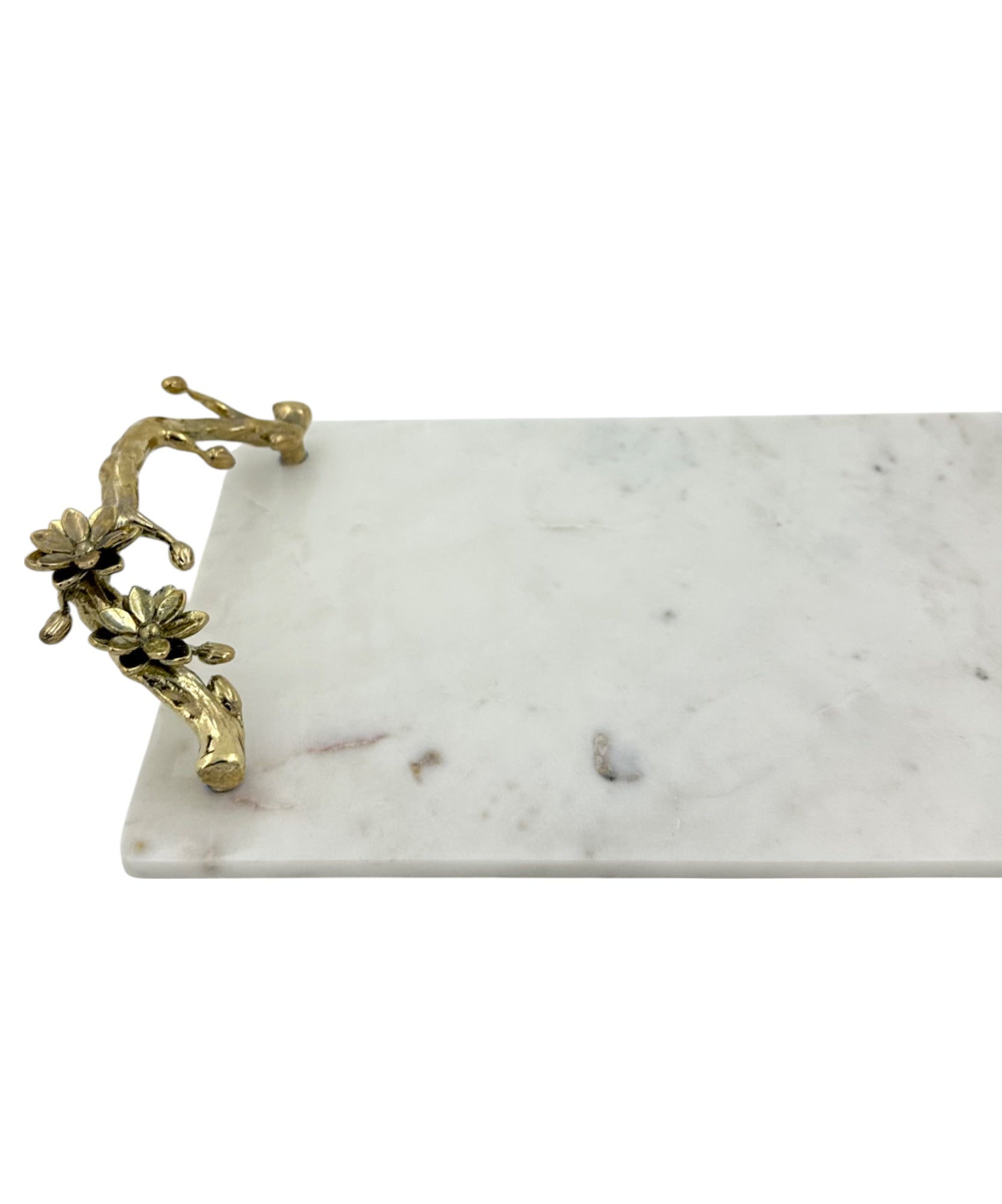 White Marble Tray with Gilded Floral Handles-2