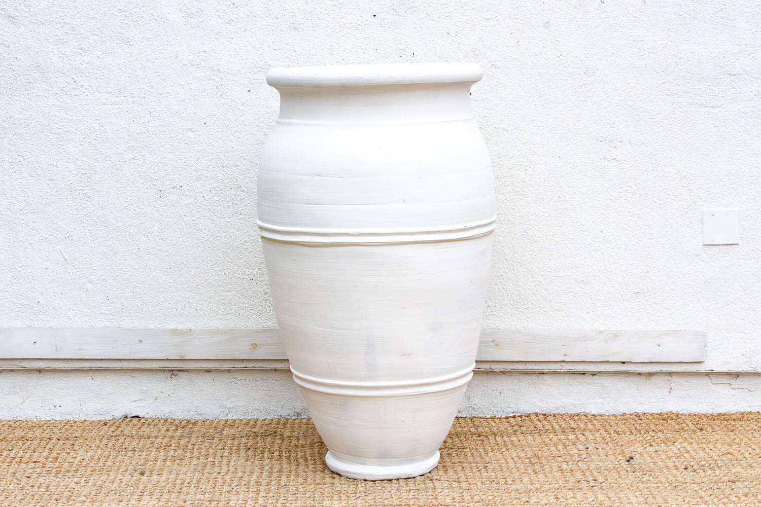 Tall Mediterranean Style White Terracotta Planter
