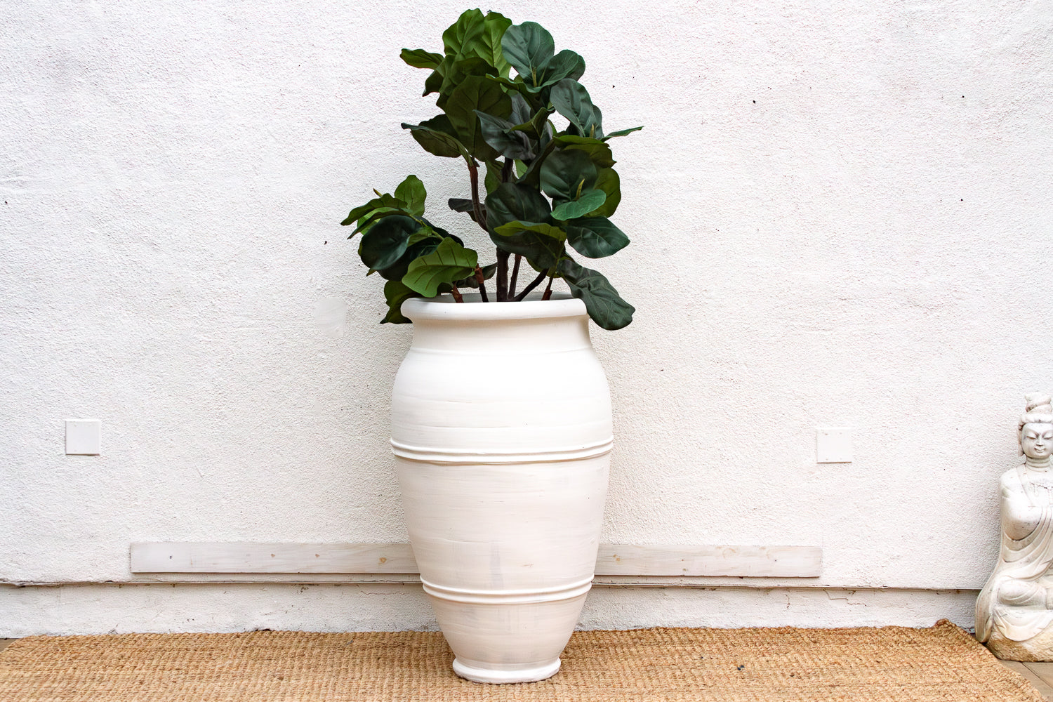 Tall Mediterranean Style White Terracotta Planter