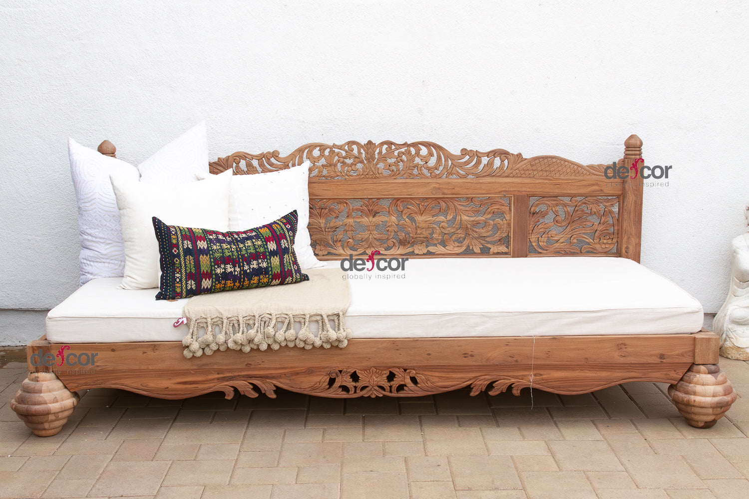 Grand 108" Long Royal Bali Carved Daybed