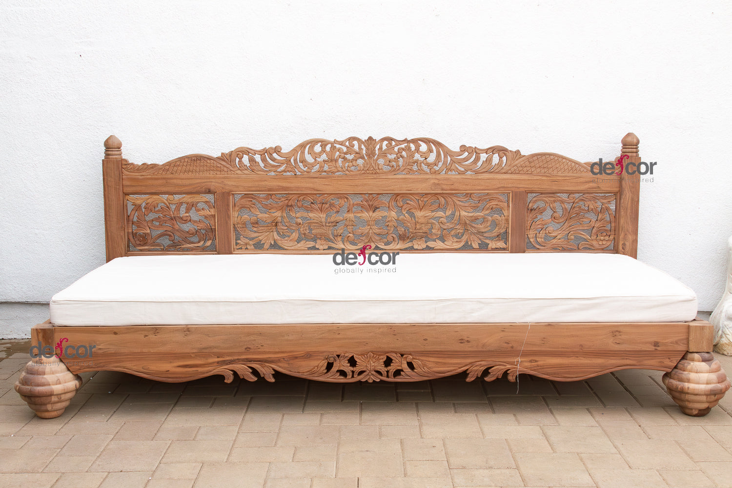 Grand 108" Long Royal Bali Carved Daybed