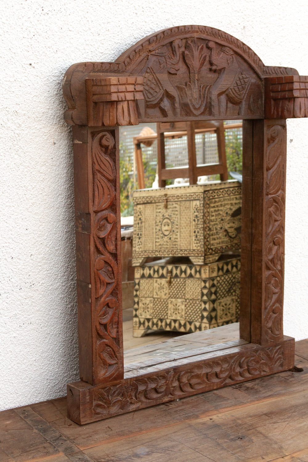 Dark Walnut Finish Tribal Carved Mirror
