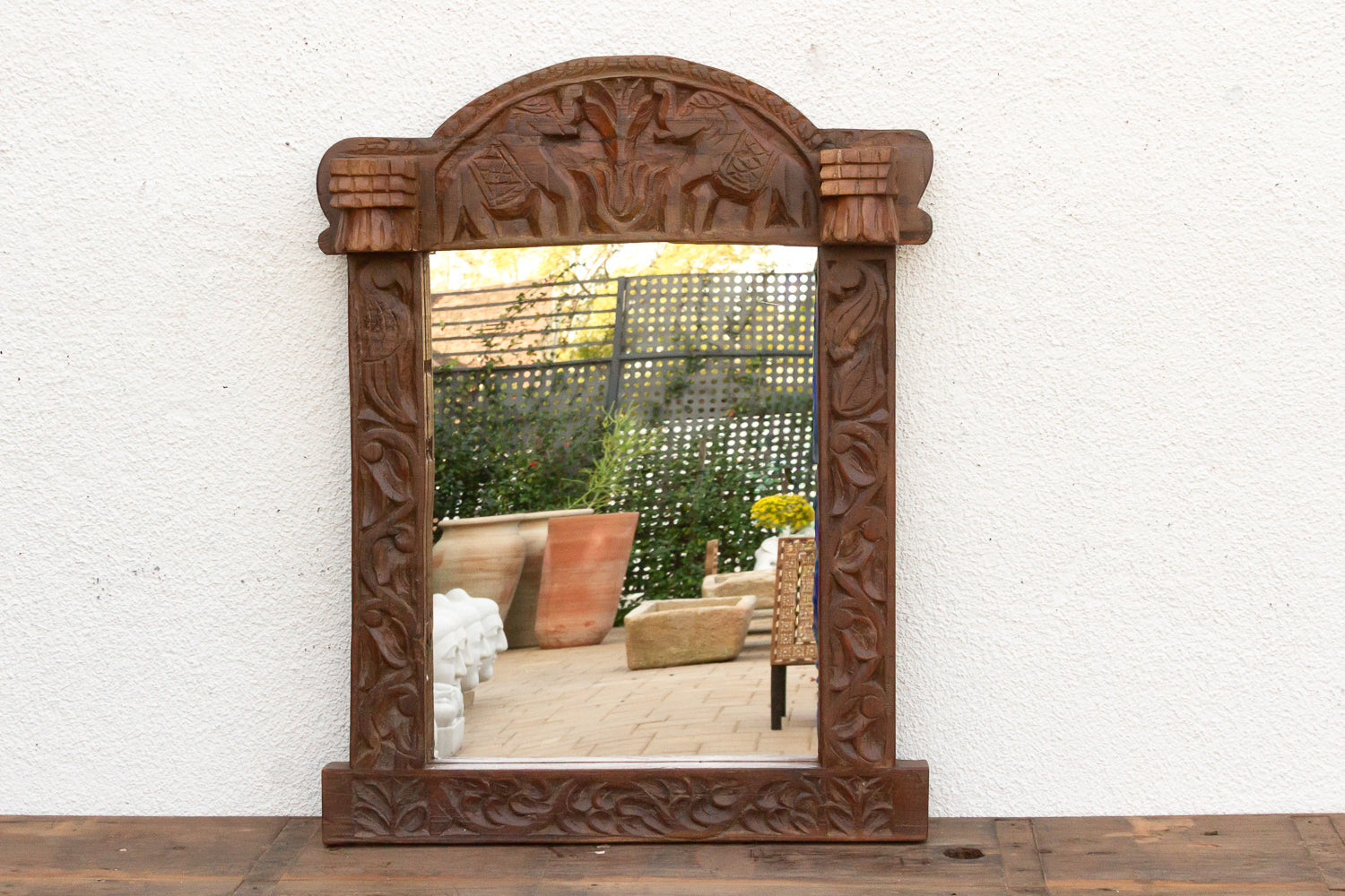Royal Elephant High-Relief Carved Mirror