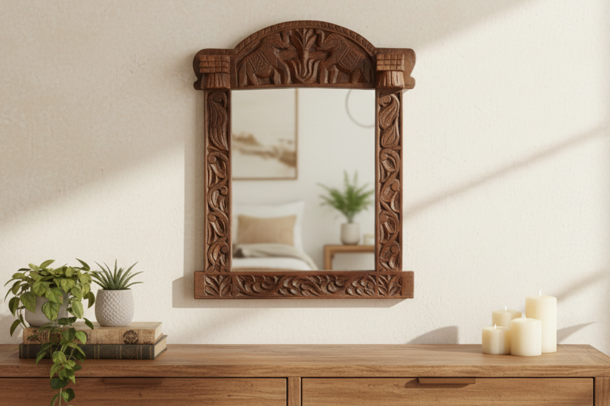 Royal Elephant High-Relief Carved Mirror