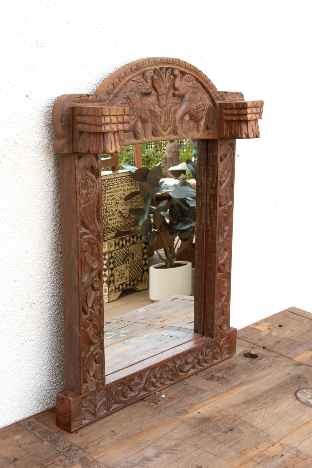 Royal Elephant High-Relief Carved Mirror