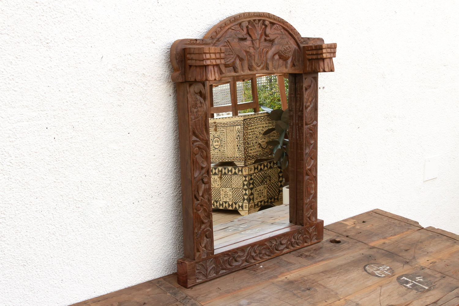 Royal Elephant High-Relief Carved Mirror