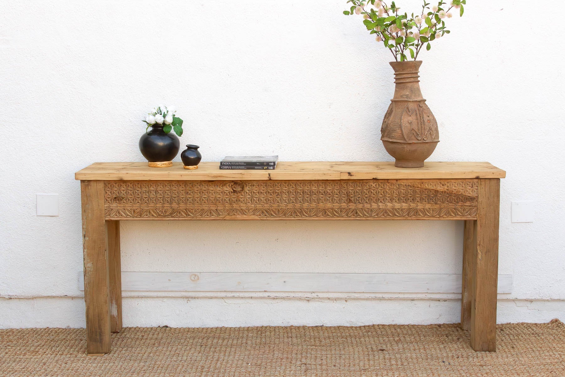 Antique Rajasthani Carved Beam Console Table
