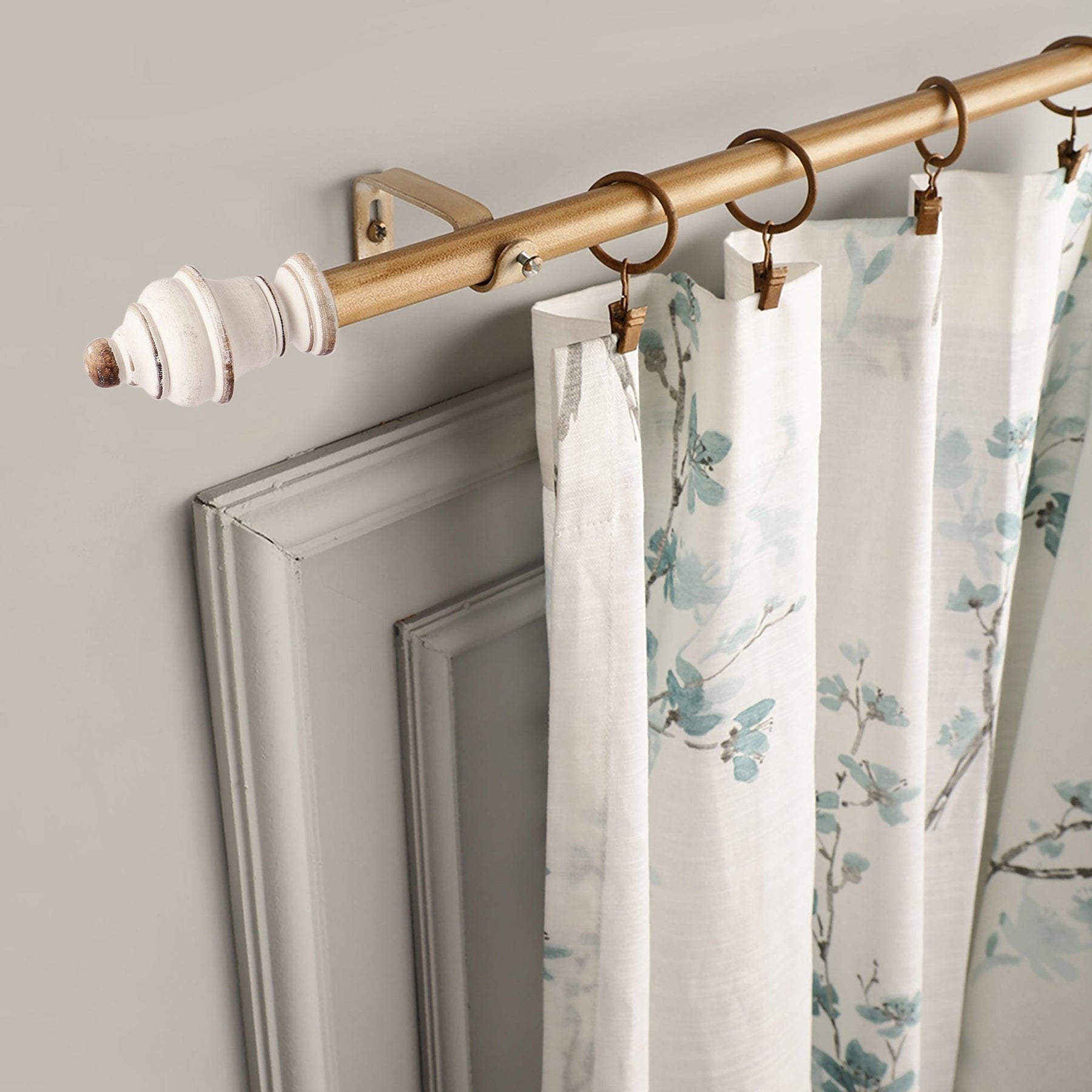Beige Extendable Curtain Pole | 19mm | Ornate Finials | 61-366cm-0