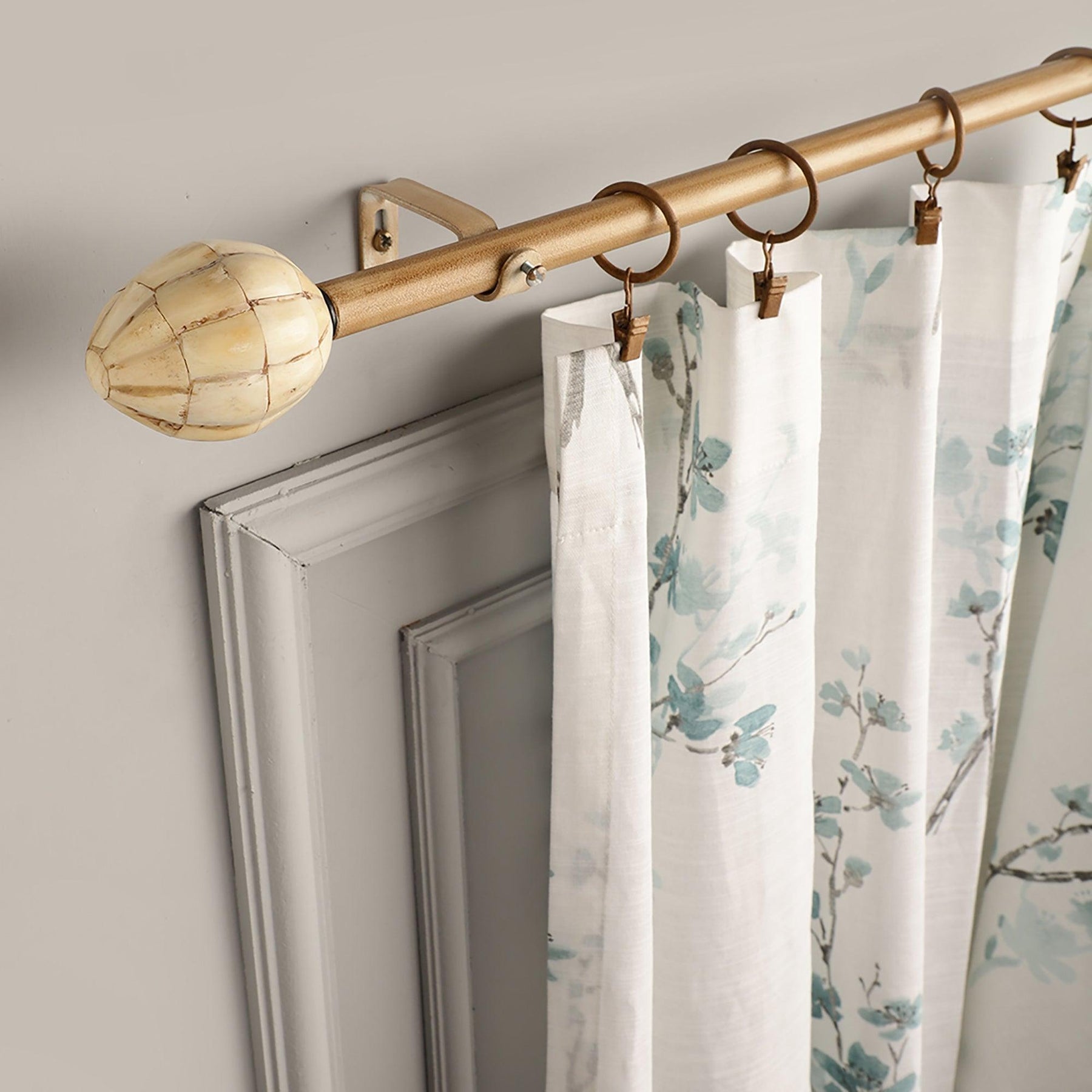 Beige Extendable Curtain Pole | 25mm | Bone-Colored Finials | 61-366cm-0