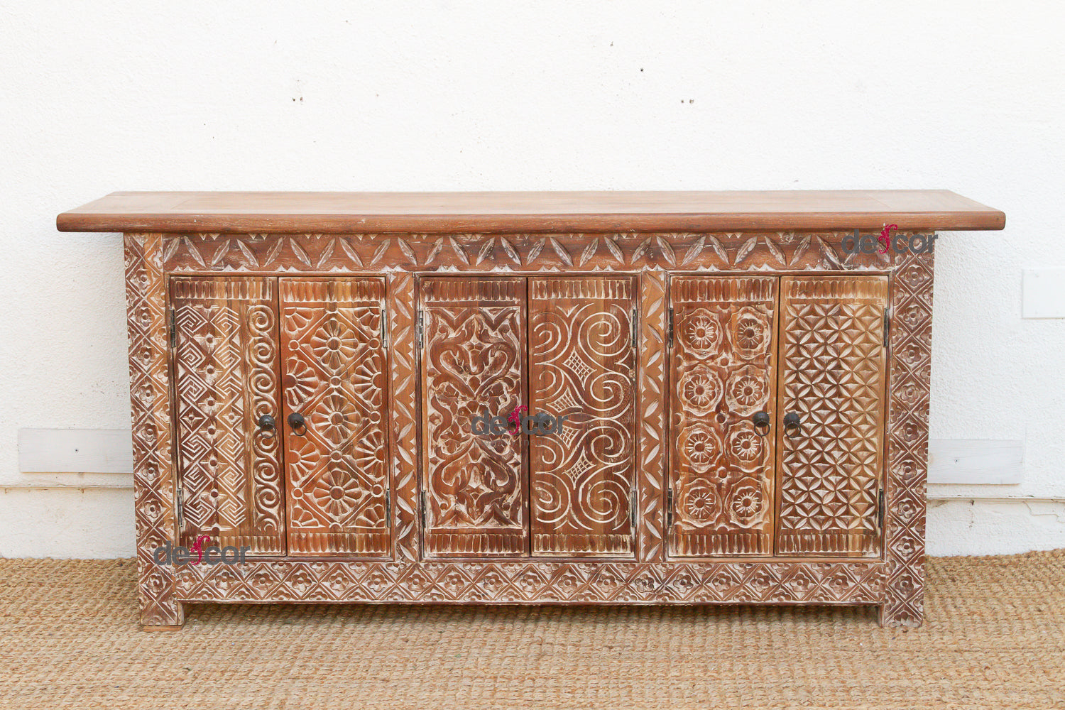 Finely Carved Coromandel Whitewash Sideboard