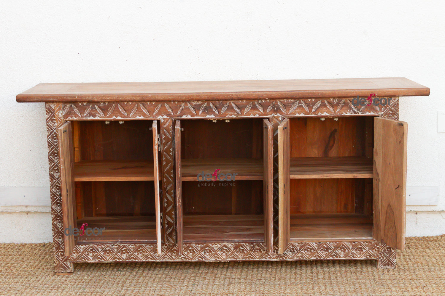 Finely Carved Coromandel Whitewash Sideboard