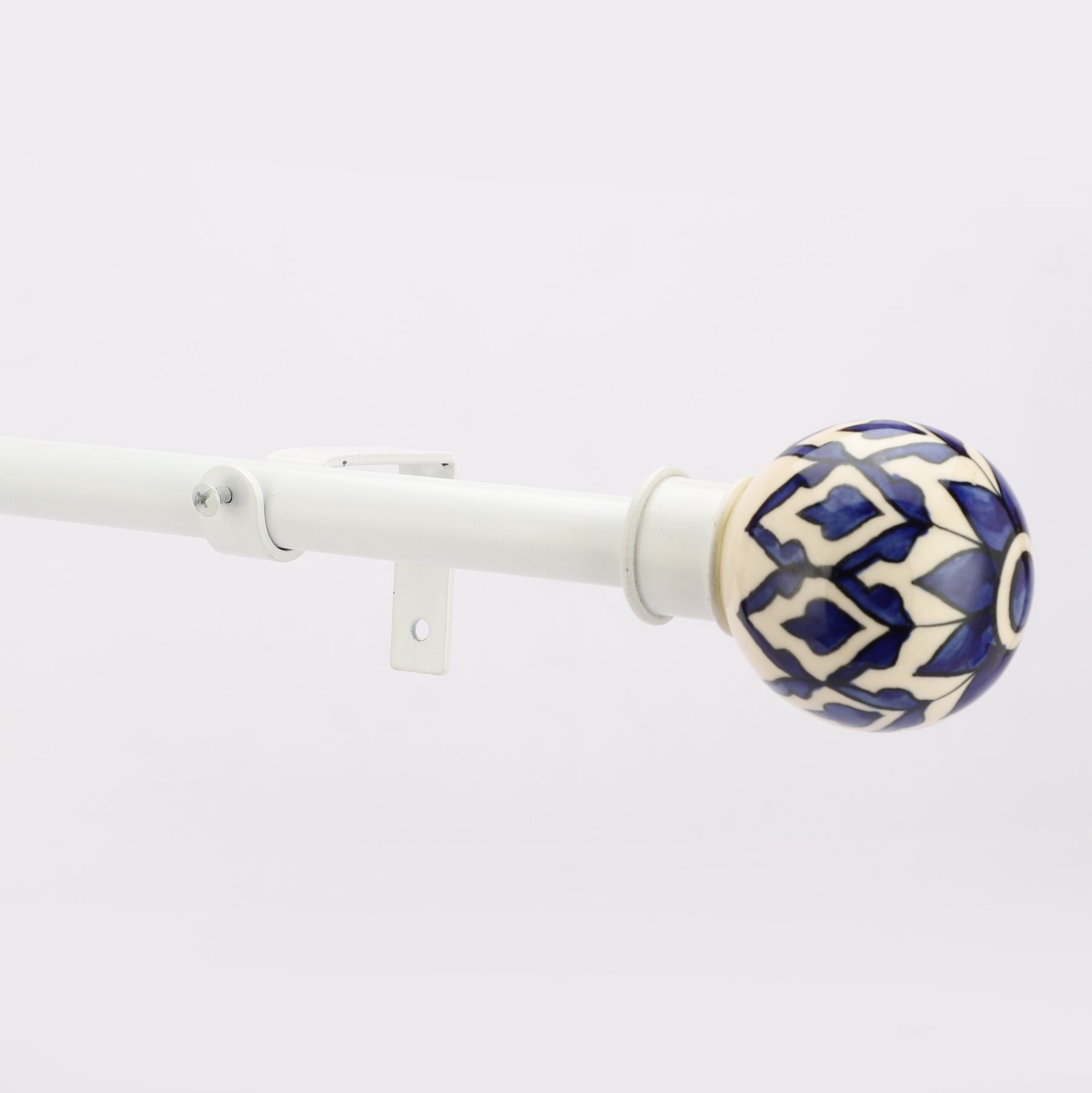 White Extendable Curtain Pole | 19mm | Moroccan Ceramic Finials | 61-366cm-1