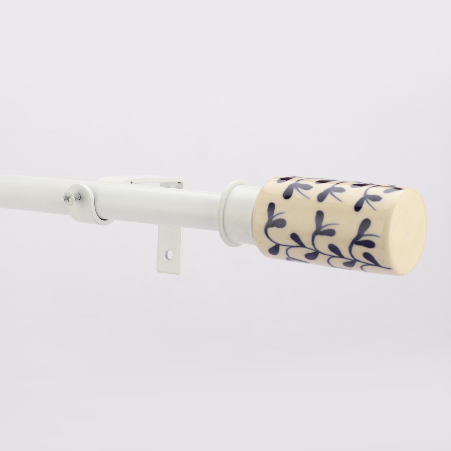 White Extendable Curtain Pole | 19mm | Hand-Painted Floral Finials | 61-366cm-1